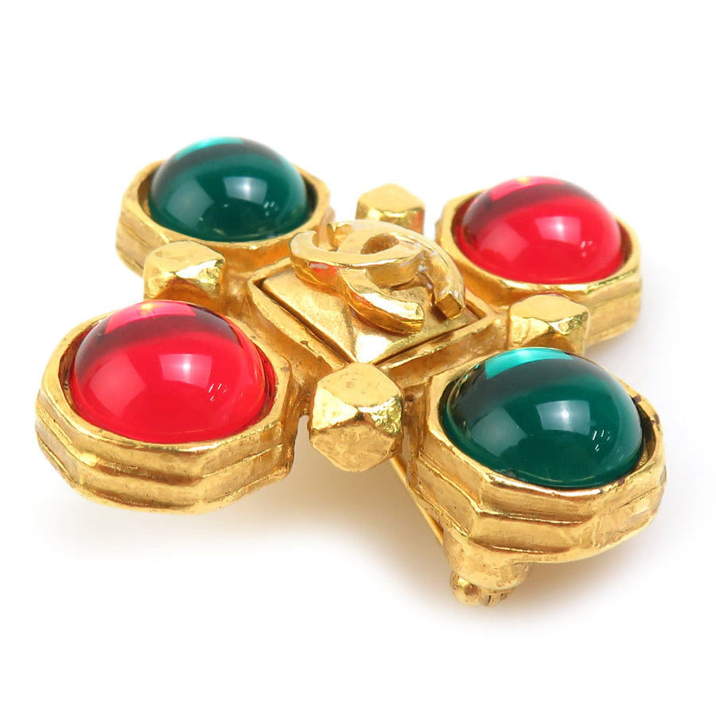CC Logo Brooch Gold-Tone Metal