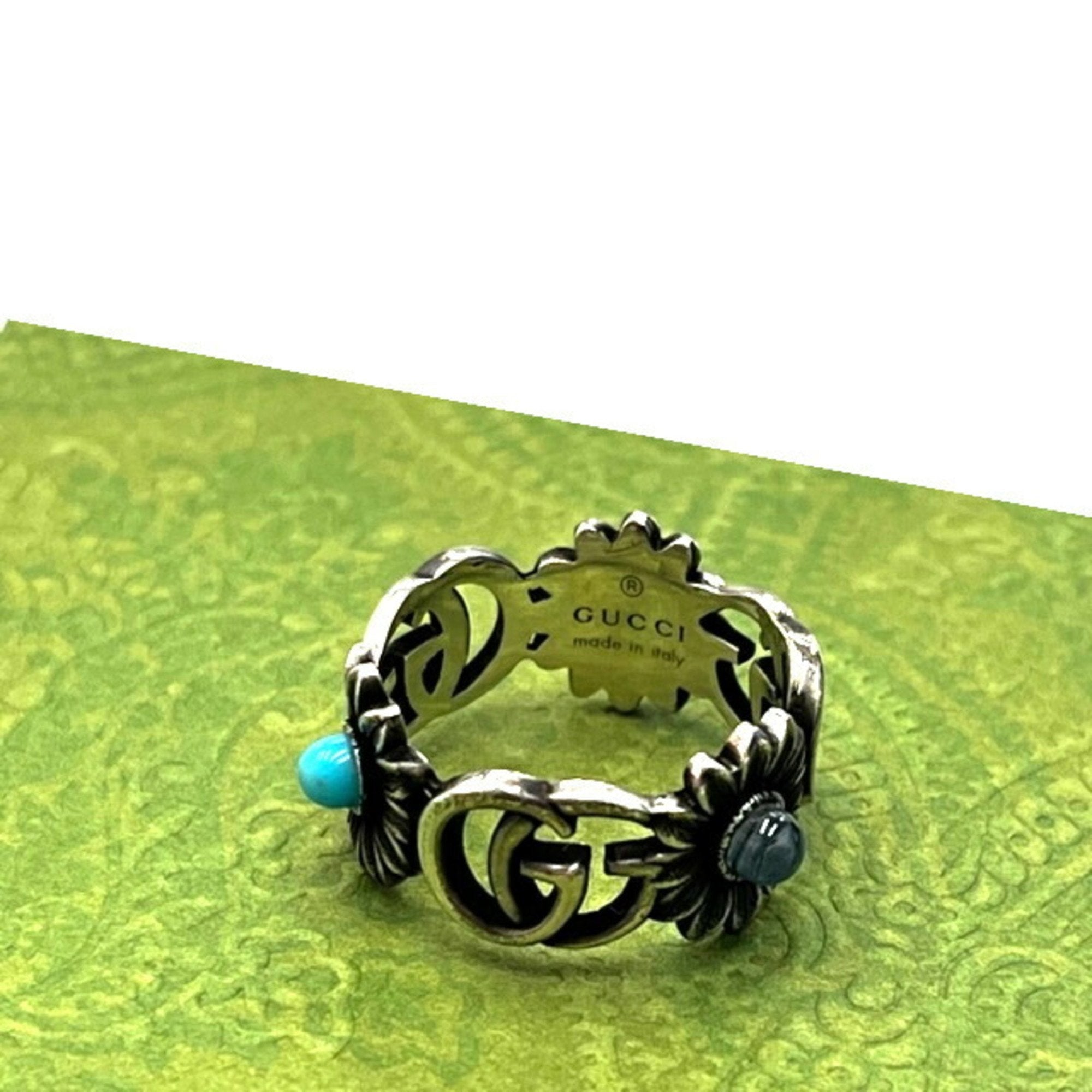 Band Ring Sterling Silver with Mother of Pearl and Turquoise