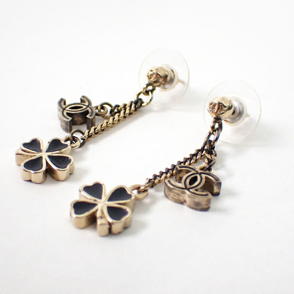 CC Logo Clover Earrings Metal Gold-Tone Metal