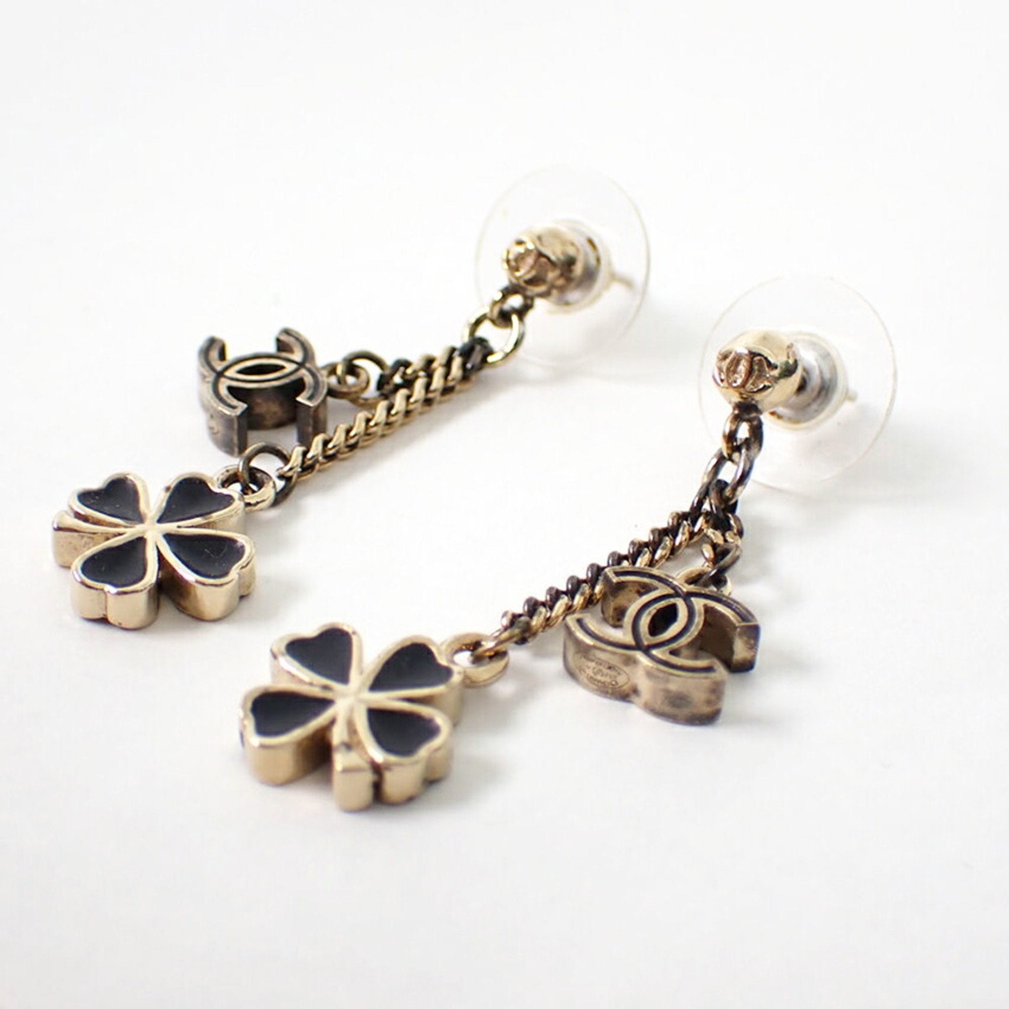 CC Logo Clover Earrings Metal Gold-Tone Metal