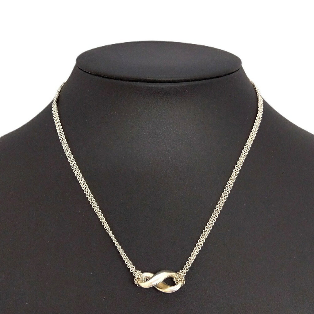 Infinity Pendant Necklace Sterling Silver Double Chain Choker