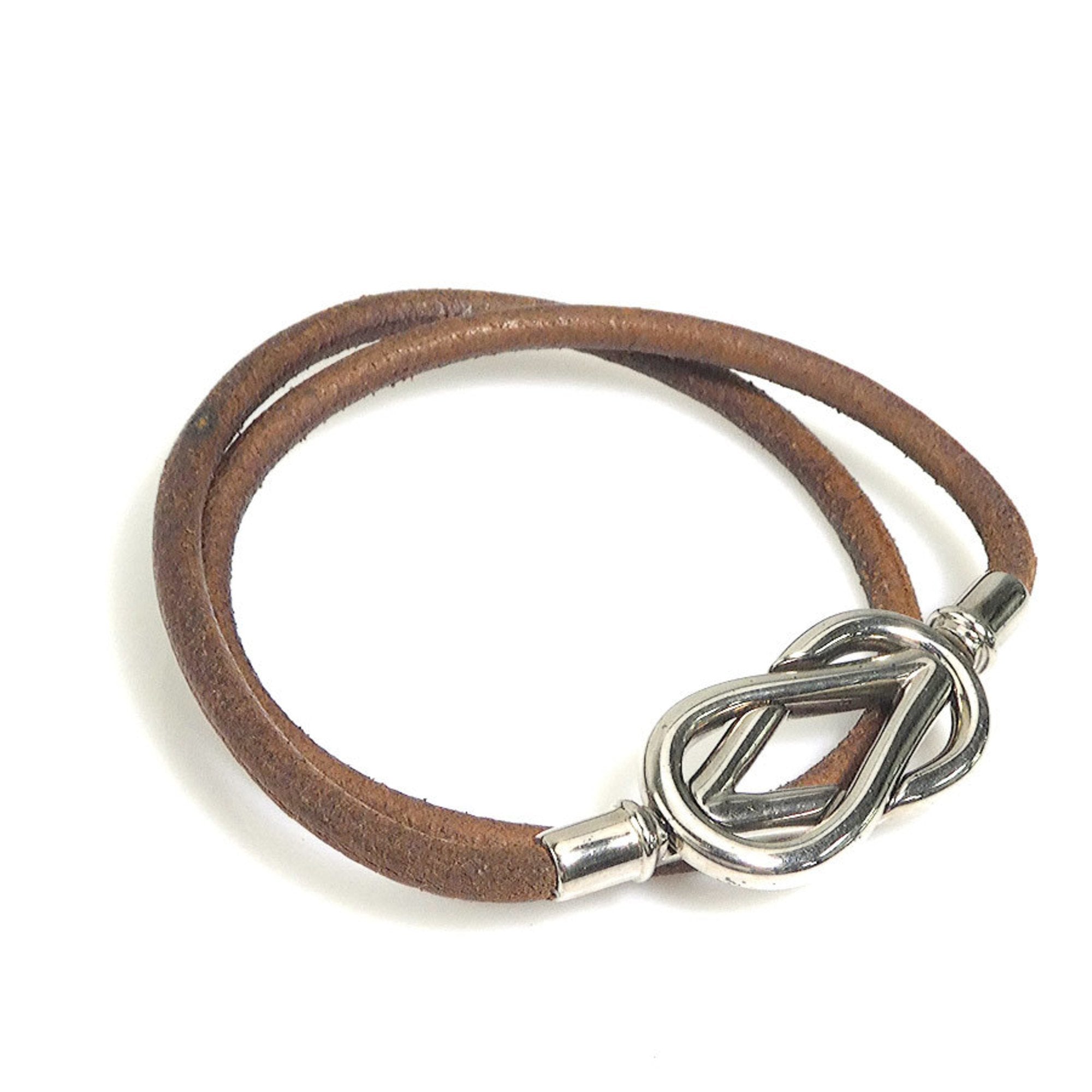 Necklace Leather and Metal Brown and Silver