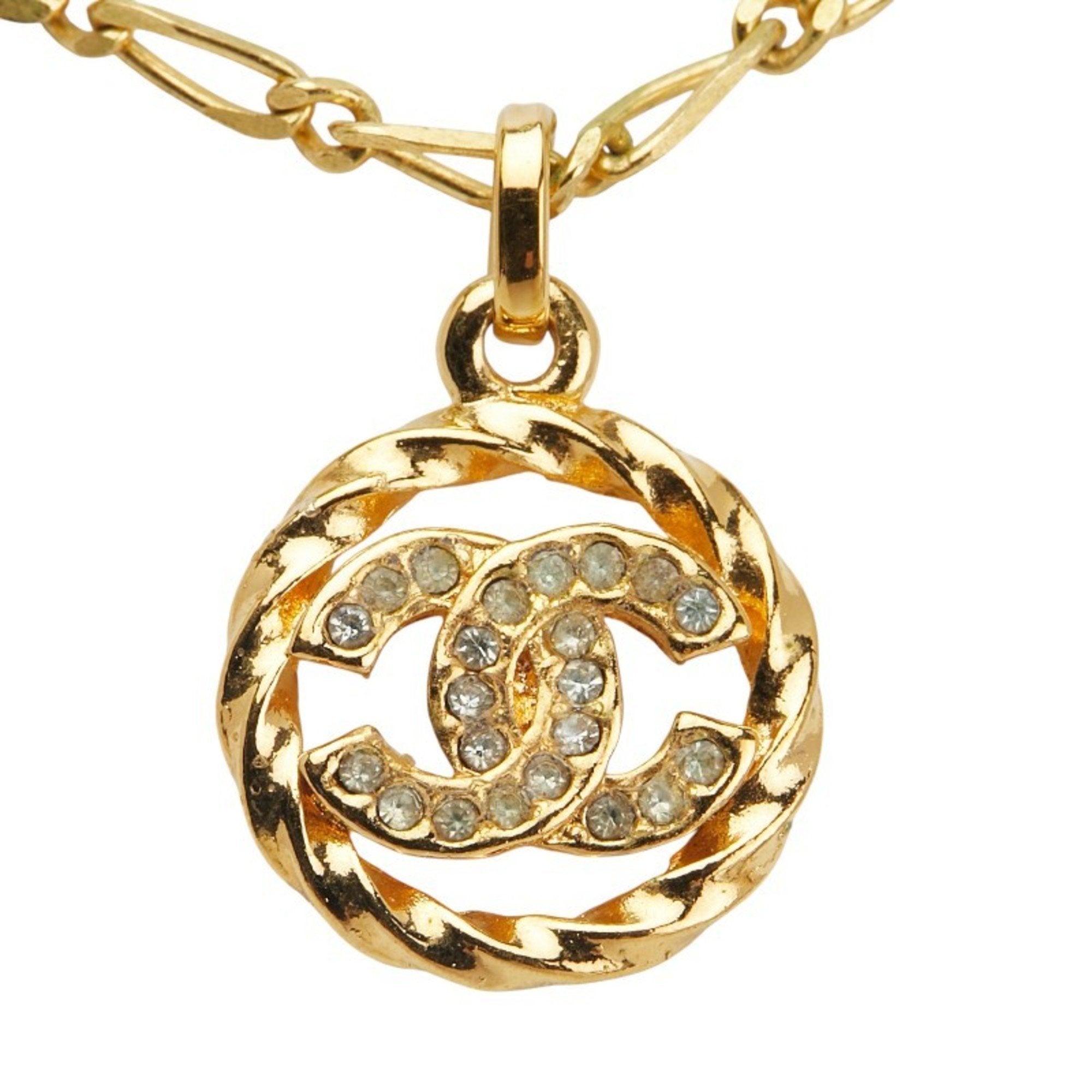 CC Logo Round Circle Pendant Necklace Metal
