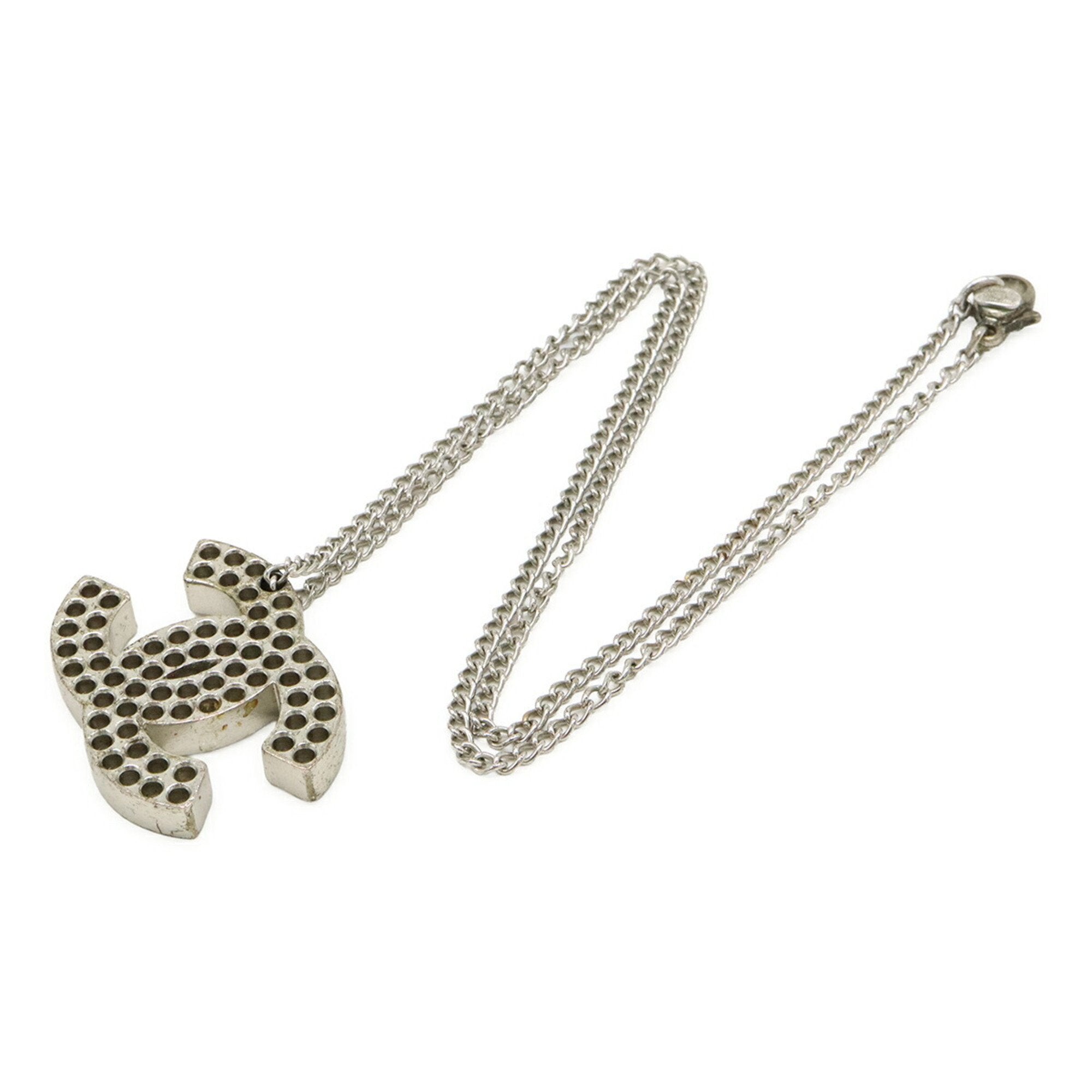CC Logo Pendant Necklace Silver-Tone Metal