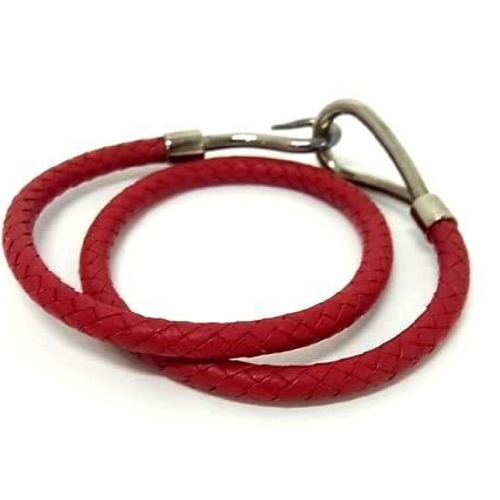 Red Leather and Silver Bracelet
