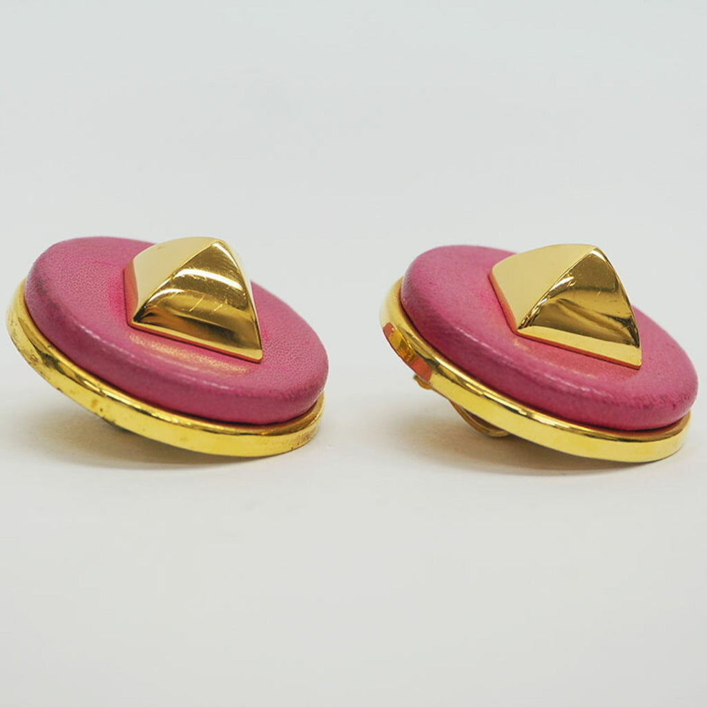 Medor Earrings Leather and Metal Magenta