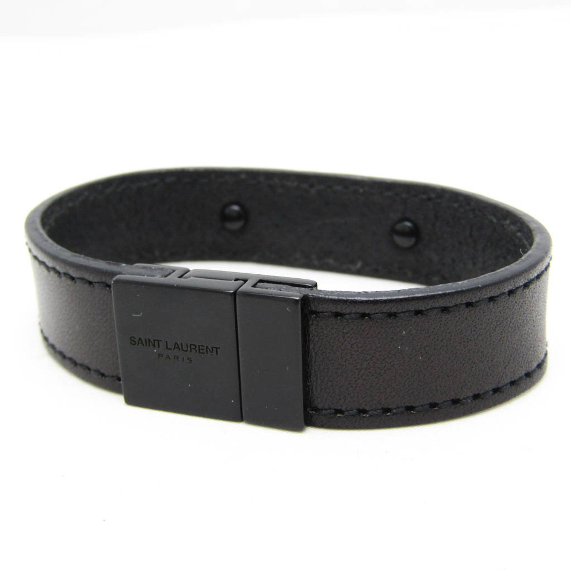 Plate Bangle Leather Black Bracelet