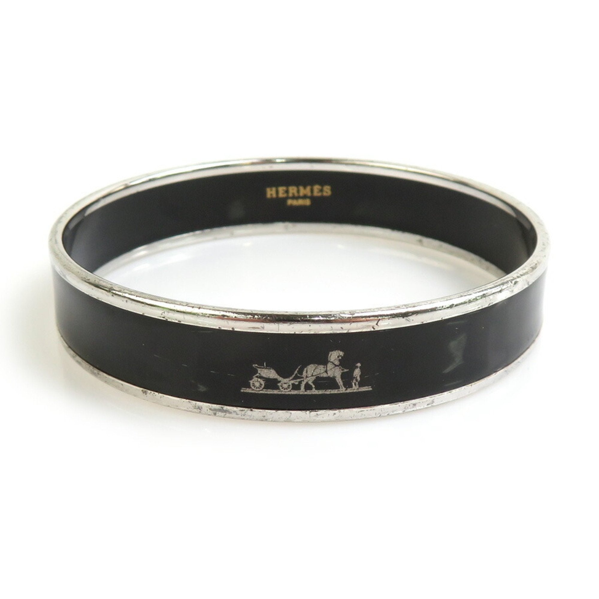 Bracelet Enamel and Metal Black and Silver