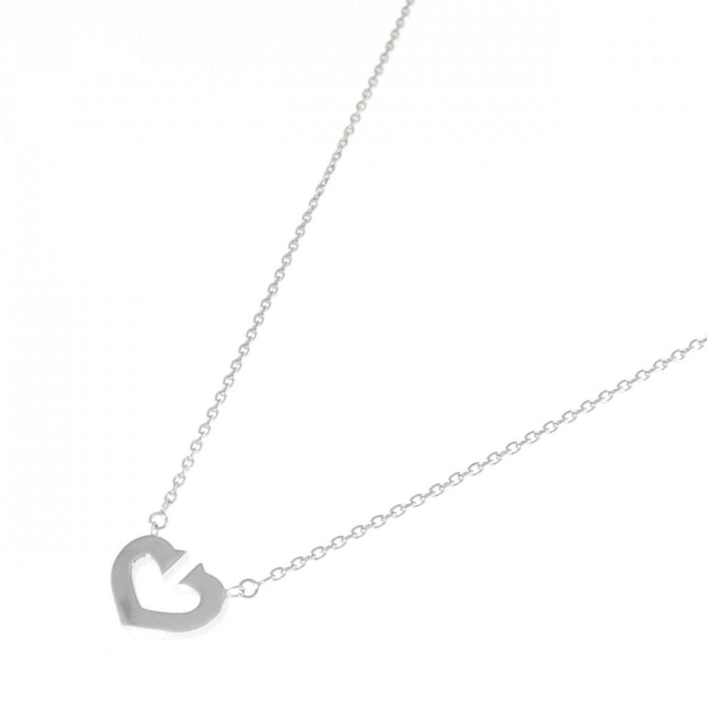 C Heart Pendant Necklace 18K White Gold
