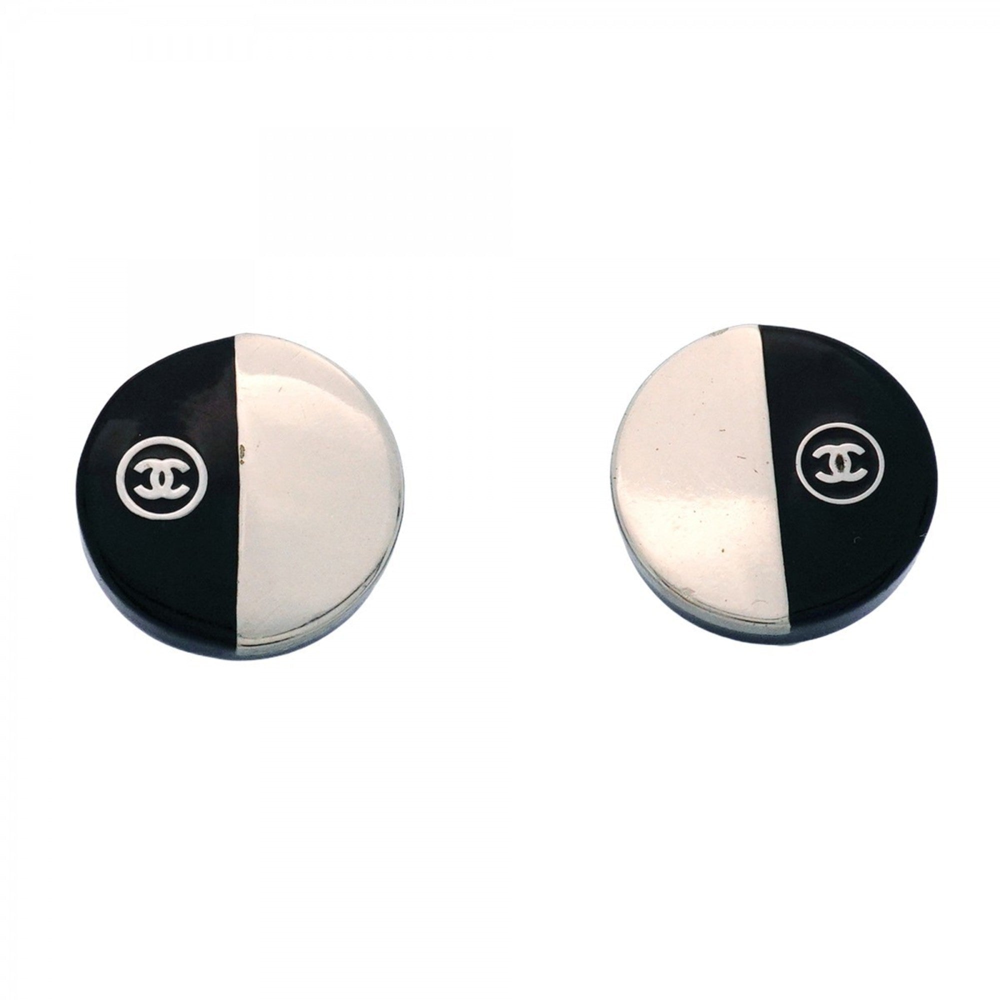 CC Logo Circle Clip-On Earrings Silver-Tone Metal Silver-Tone Metal