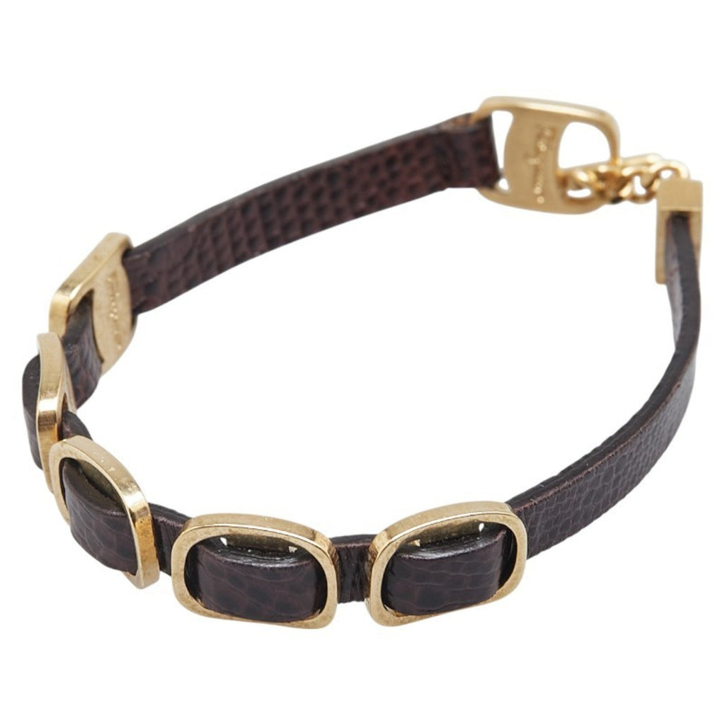 Bracelet Gold Plated Leather Brown