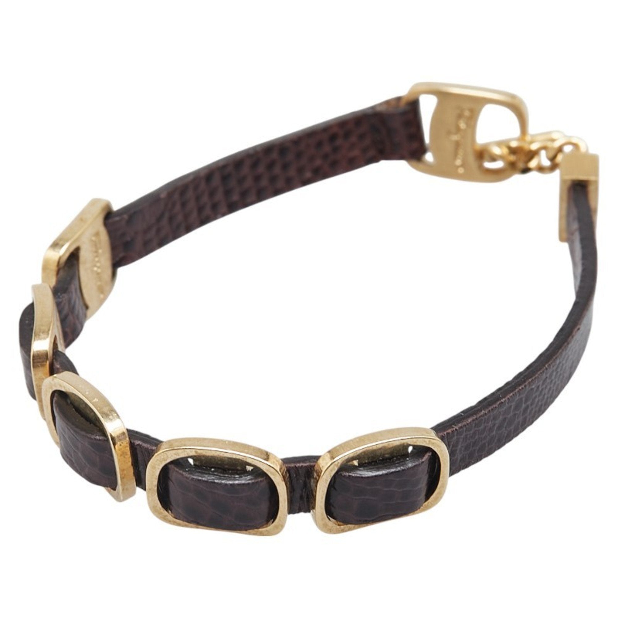 Bracelet Gold Plated Leather Brown