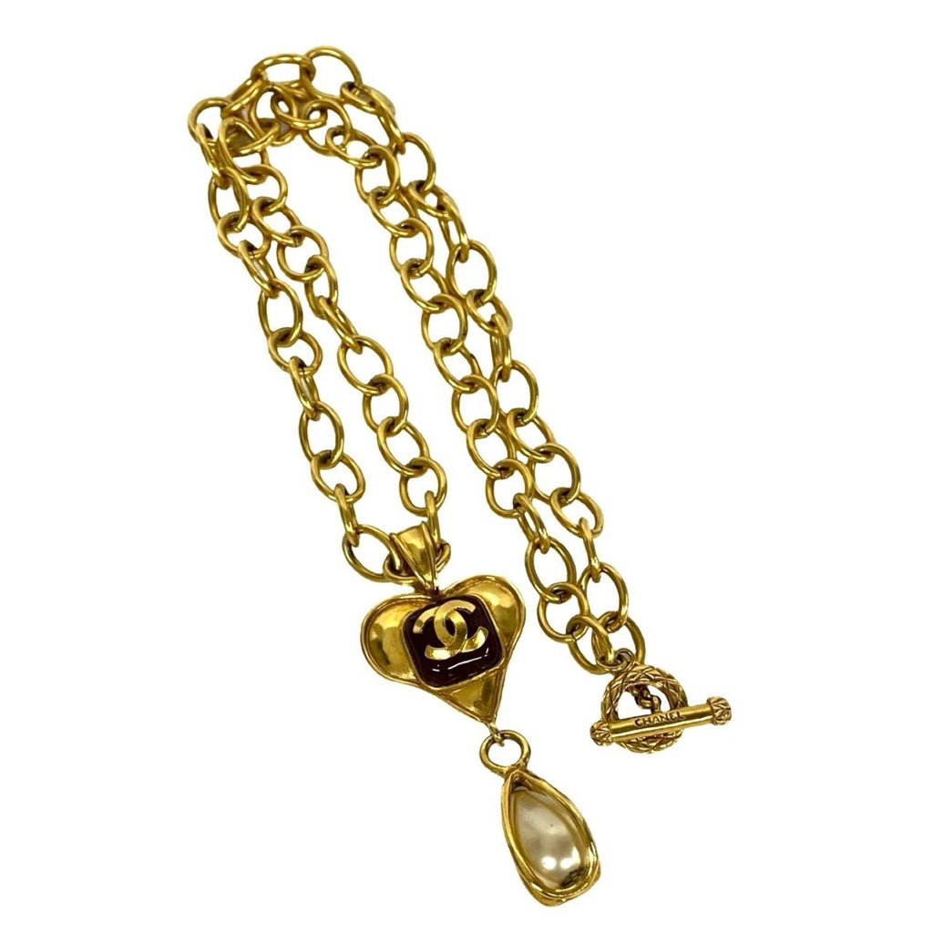 CC Logo Heart Pendant Necklace Metal