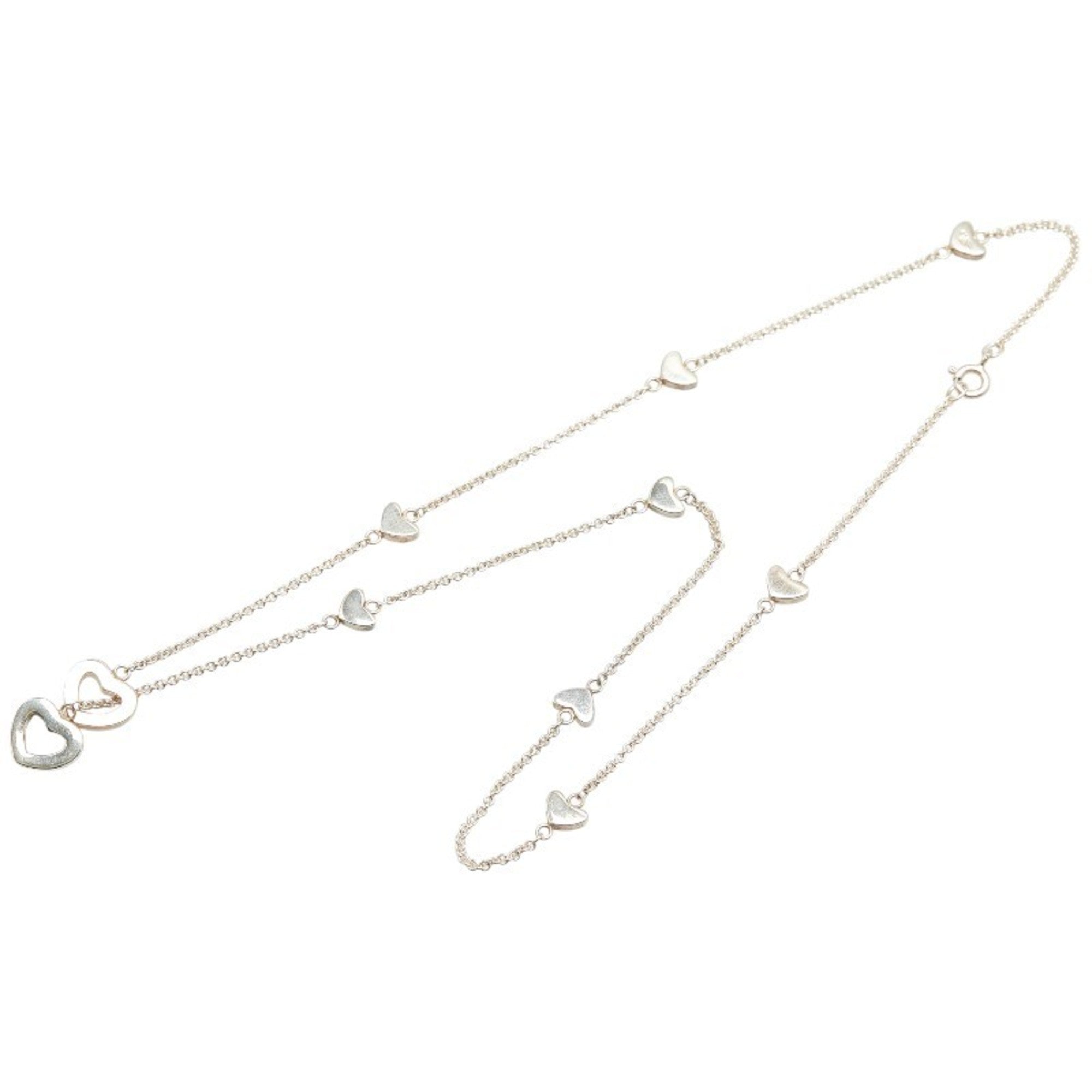 Heart Link Lariat Pendant Necklace Sterling Silver