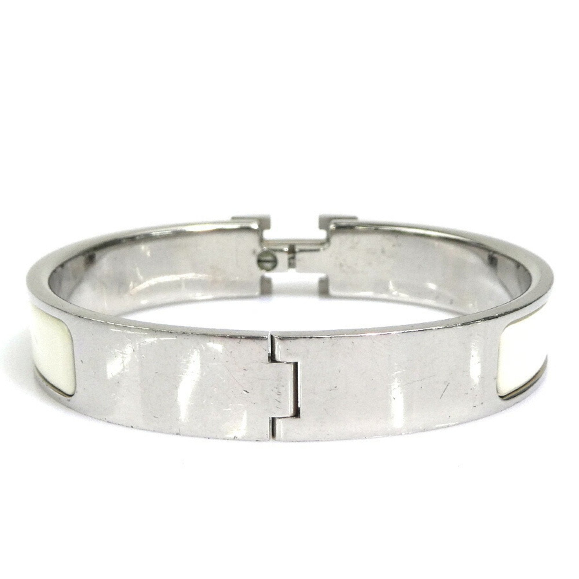 Enamel and Metal Bracelet Off-White and Silver