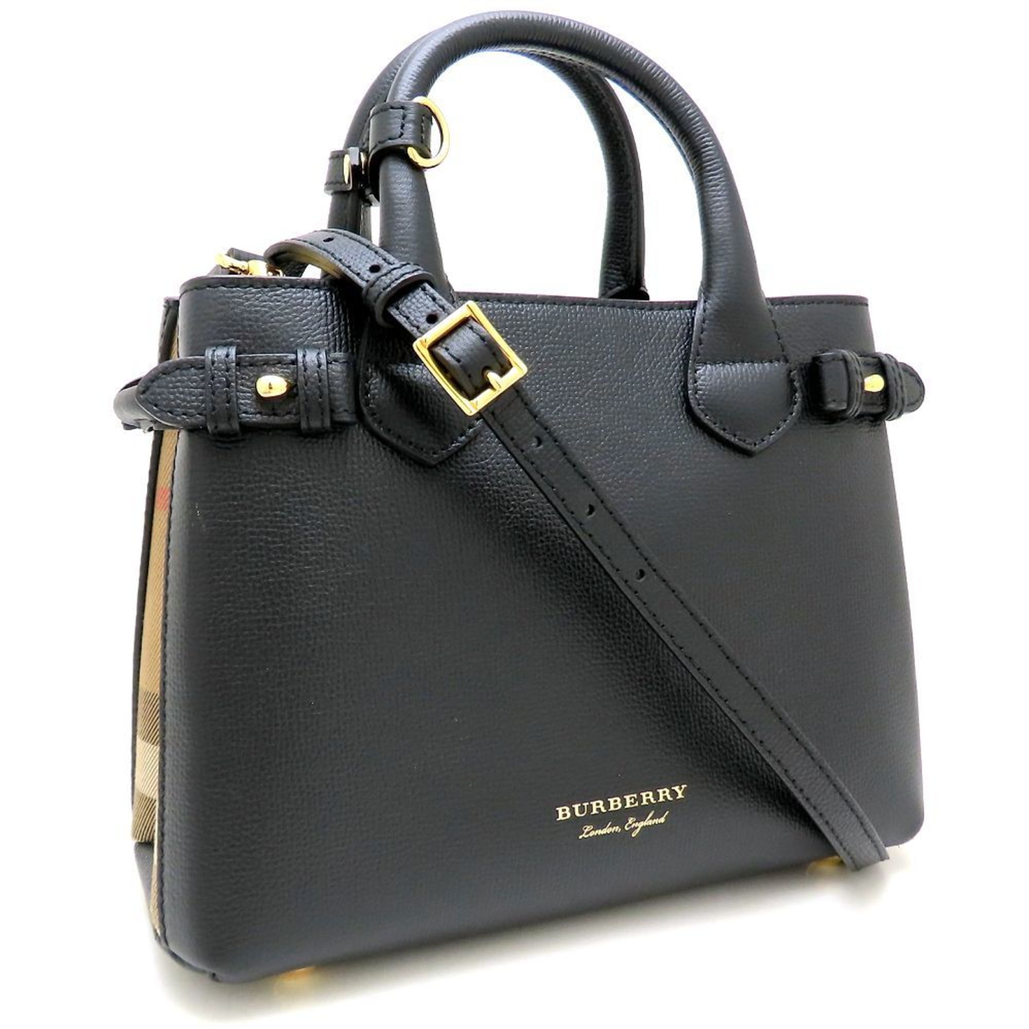 Banner Tote Leather and House Check Canvas Mini