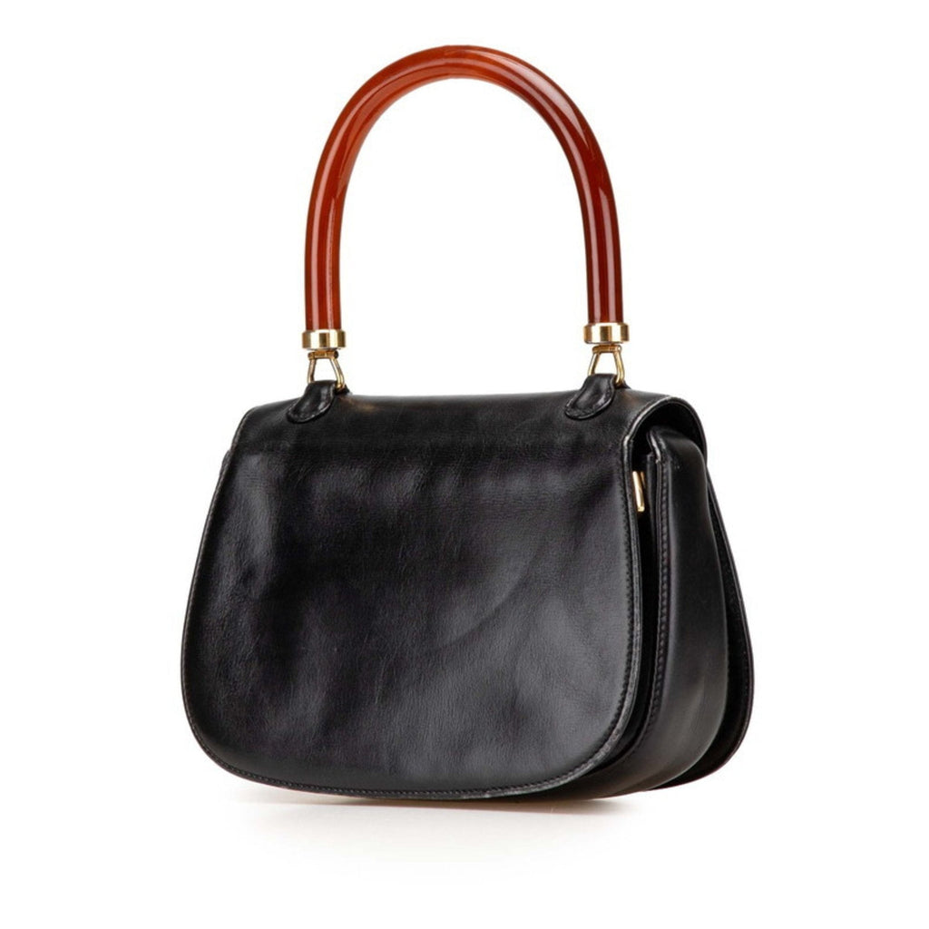 Vintage Convertible Bamboo Top Handle Bag Leather Small