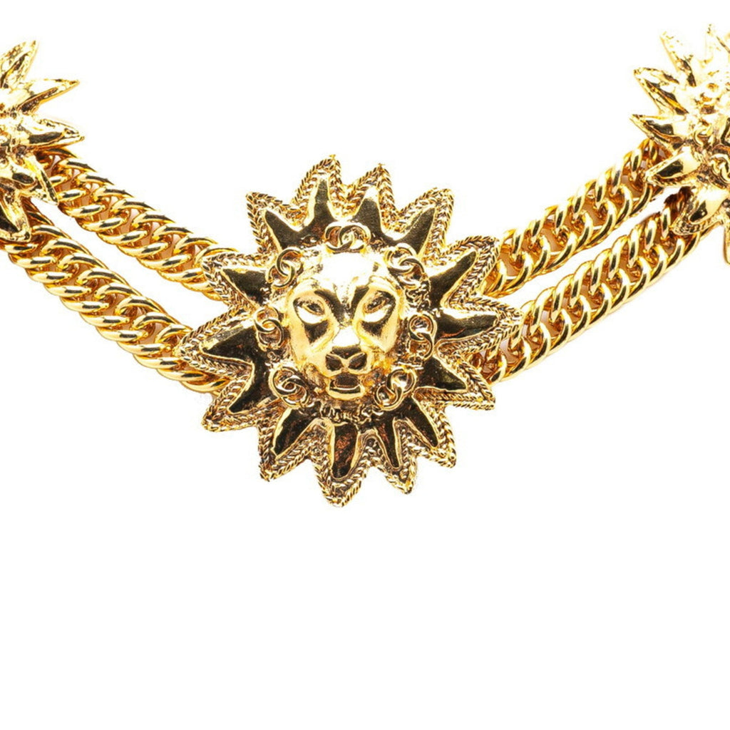 Lion Motif Double Chain Choker Necklace Metal