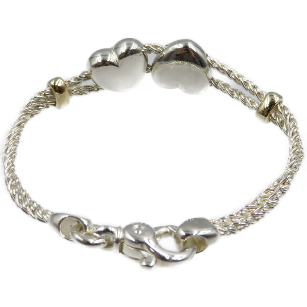 Double Heart Rope Chain Bracelet 18K Gold and Sterling Silver