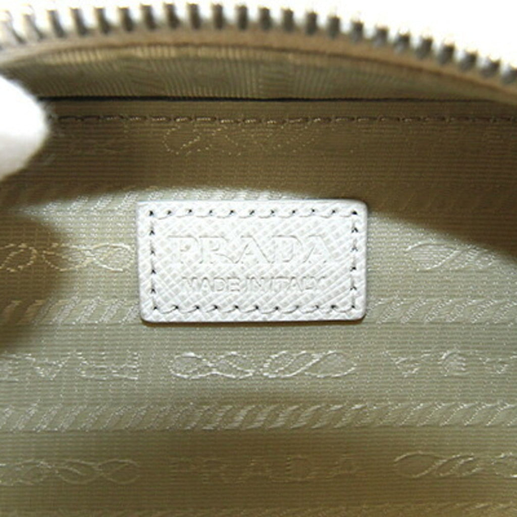 Triangle Double Zip Pouch Bag with Chain Saffiano Leather Mini