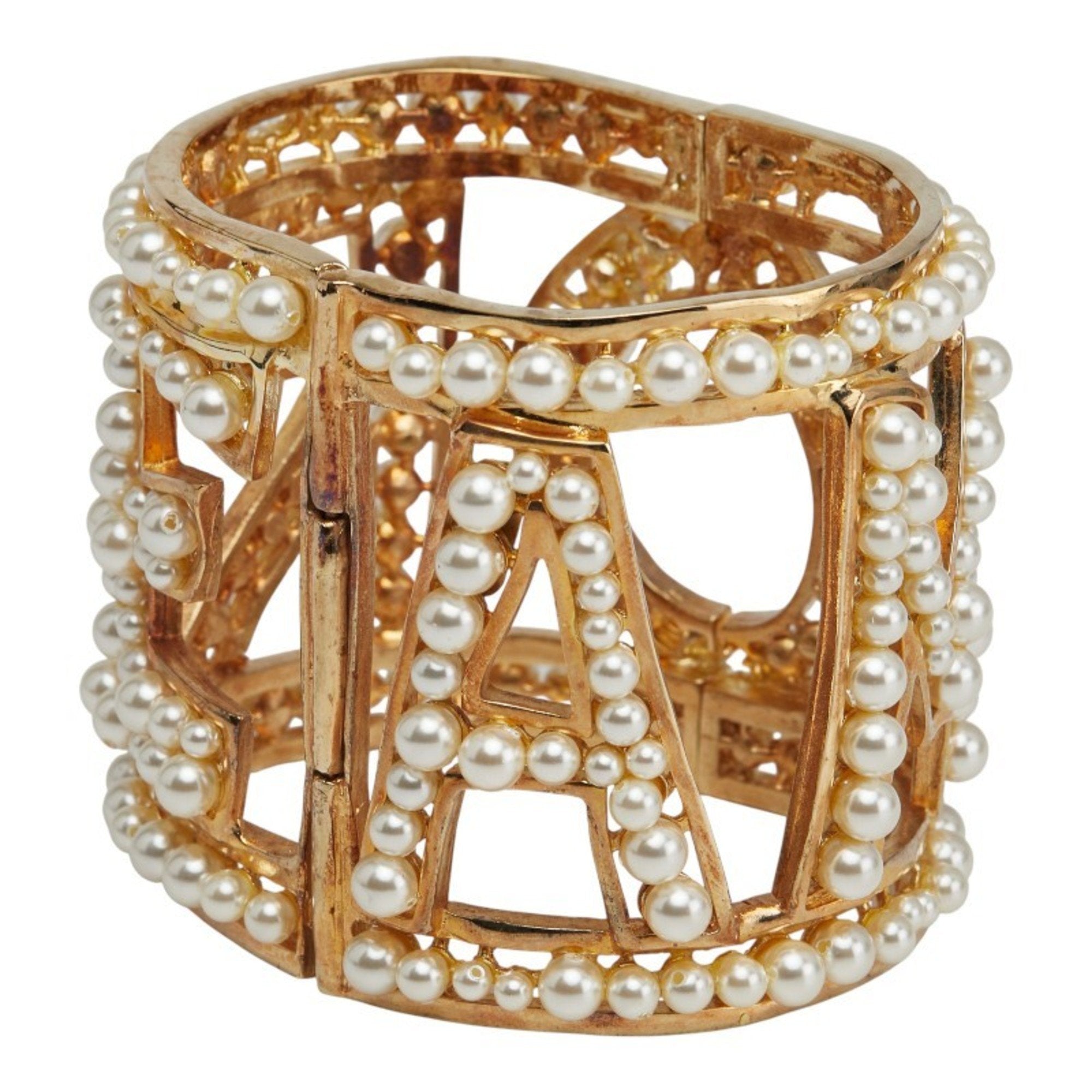 Bangle Bracelet Gold Plated with Faux Pearls