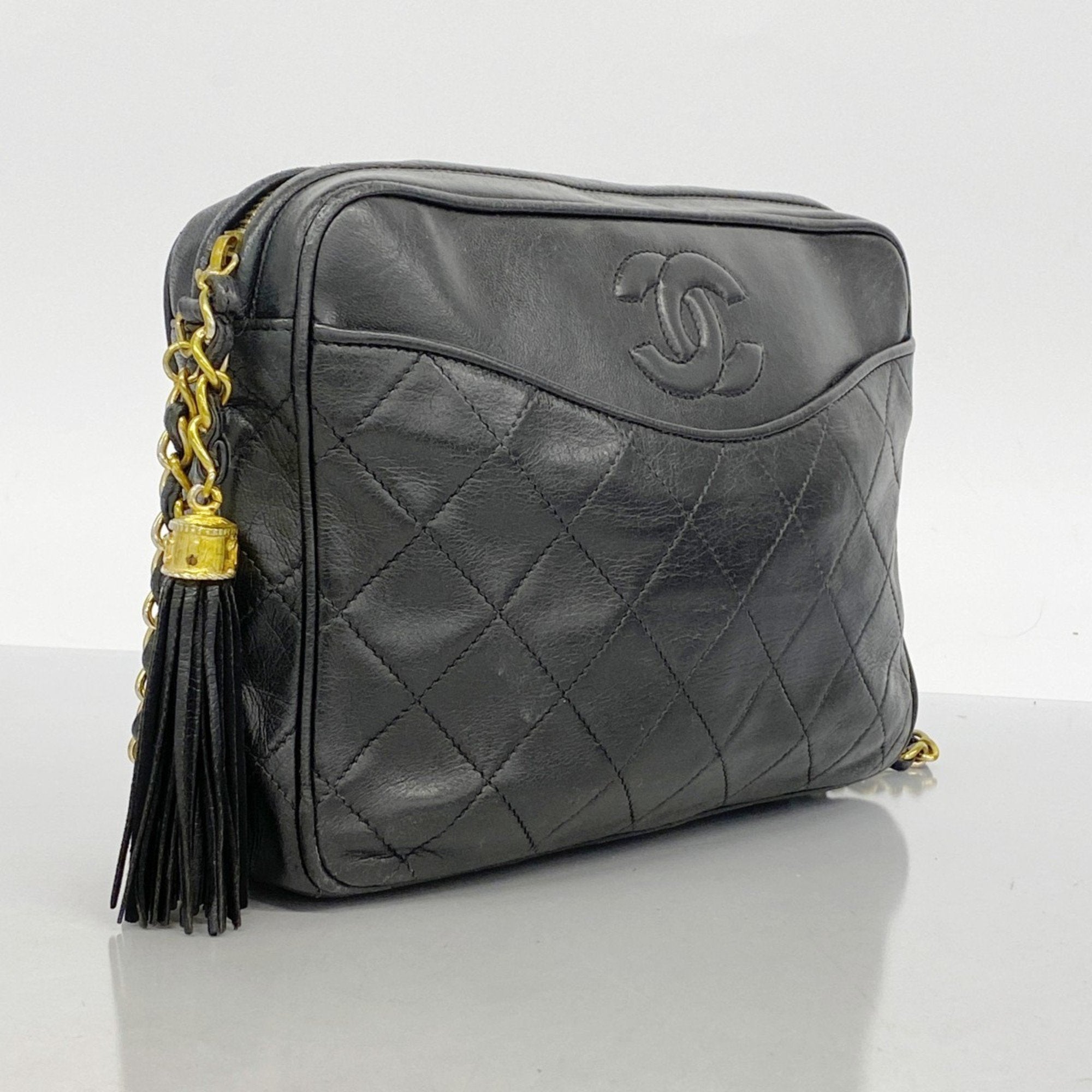 Vintage Camera Tassel Bag Quilted Leather Medium