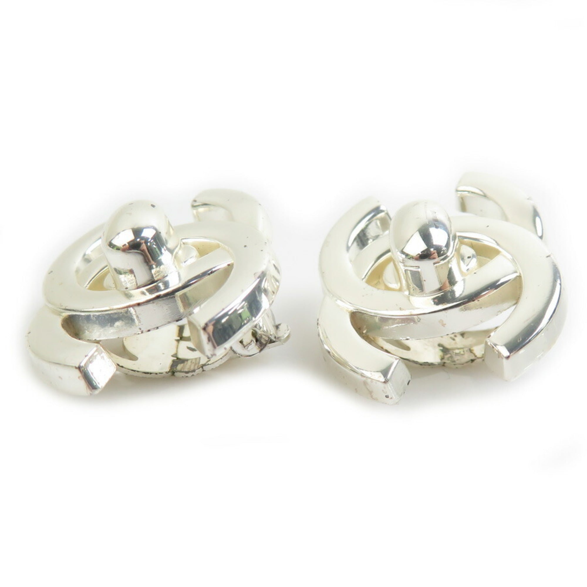 CC Logo Clip-On Earrings Silver-Tone Metal Silver-Tone Metal
