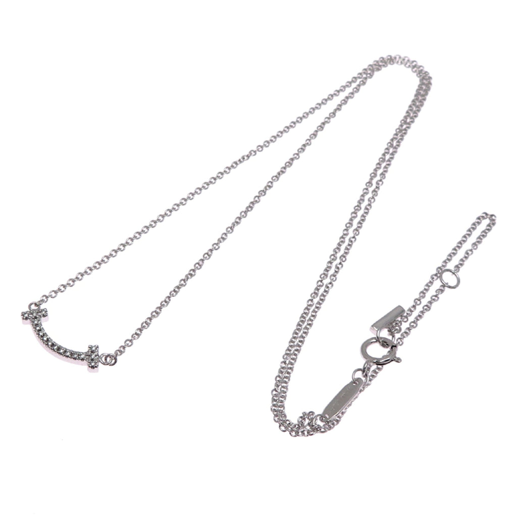 T Smile Mini Pendant Necklace 18K White Gold with Diamonds