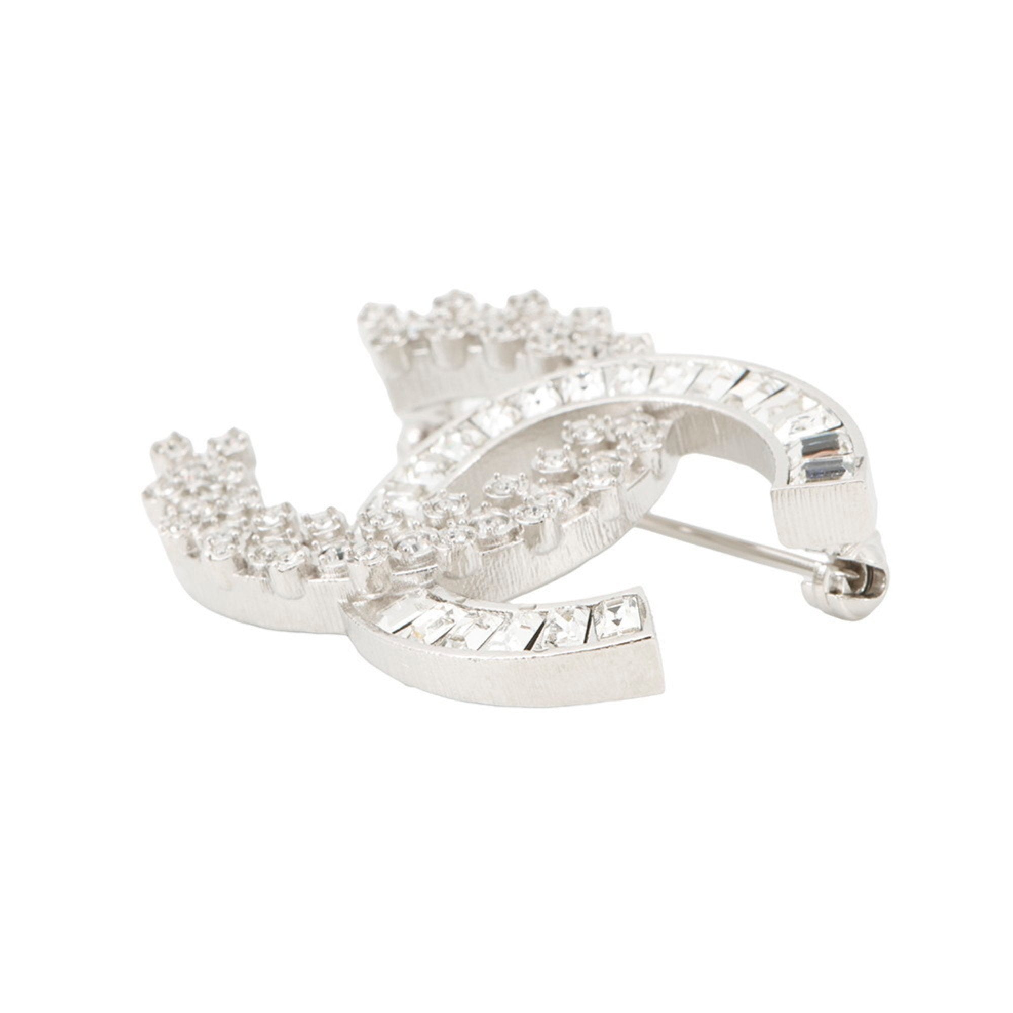 CC Logo Brooch Silver-Tone Metal