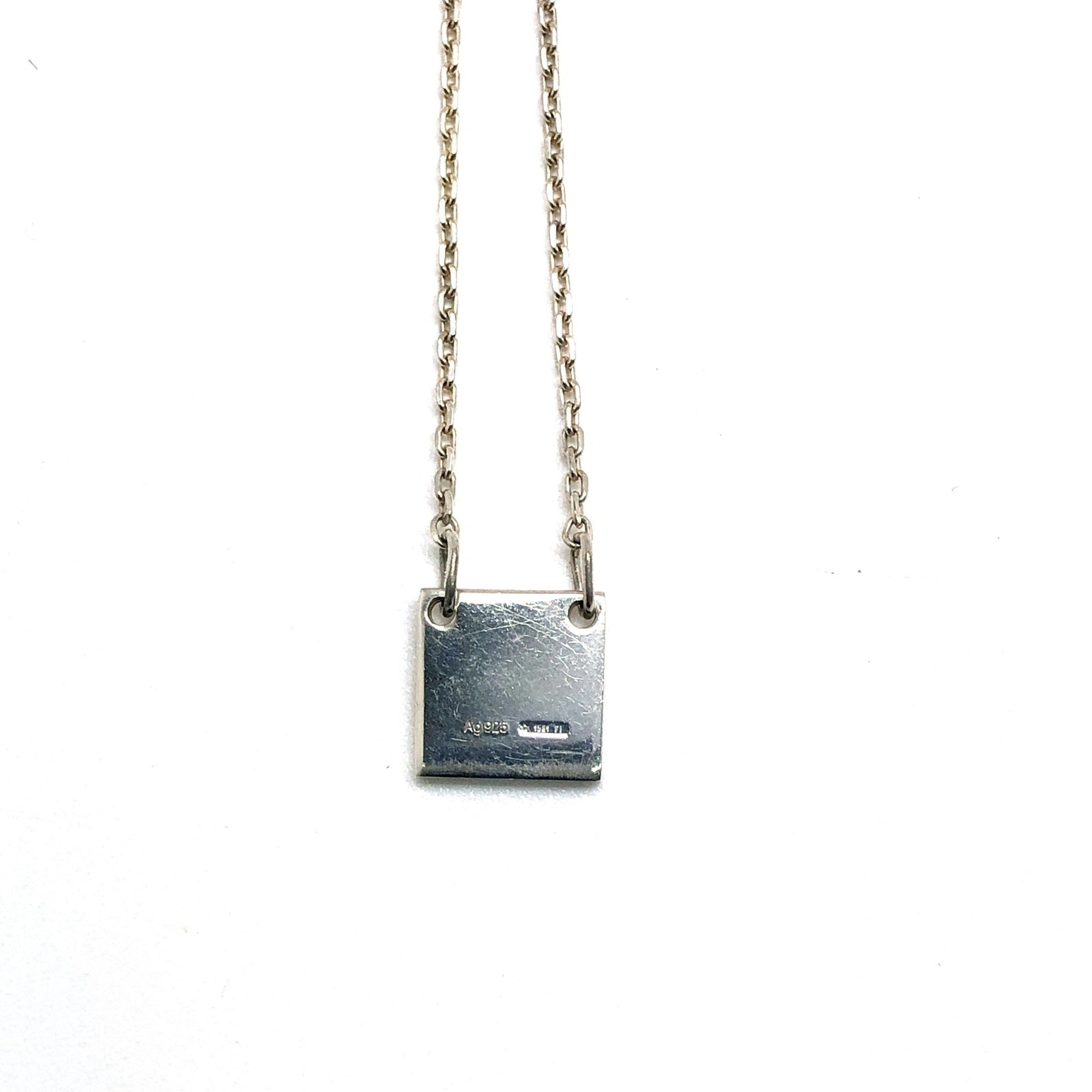 Square Plate Pendant Necklace Sterling Silver