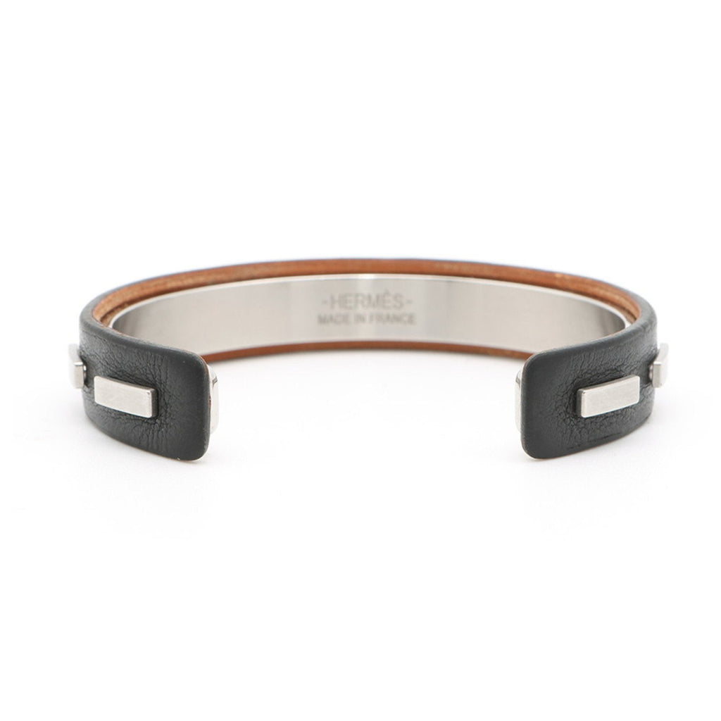 Bangle Bracelet Leather and Metal Small Black