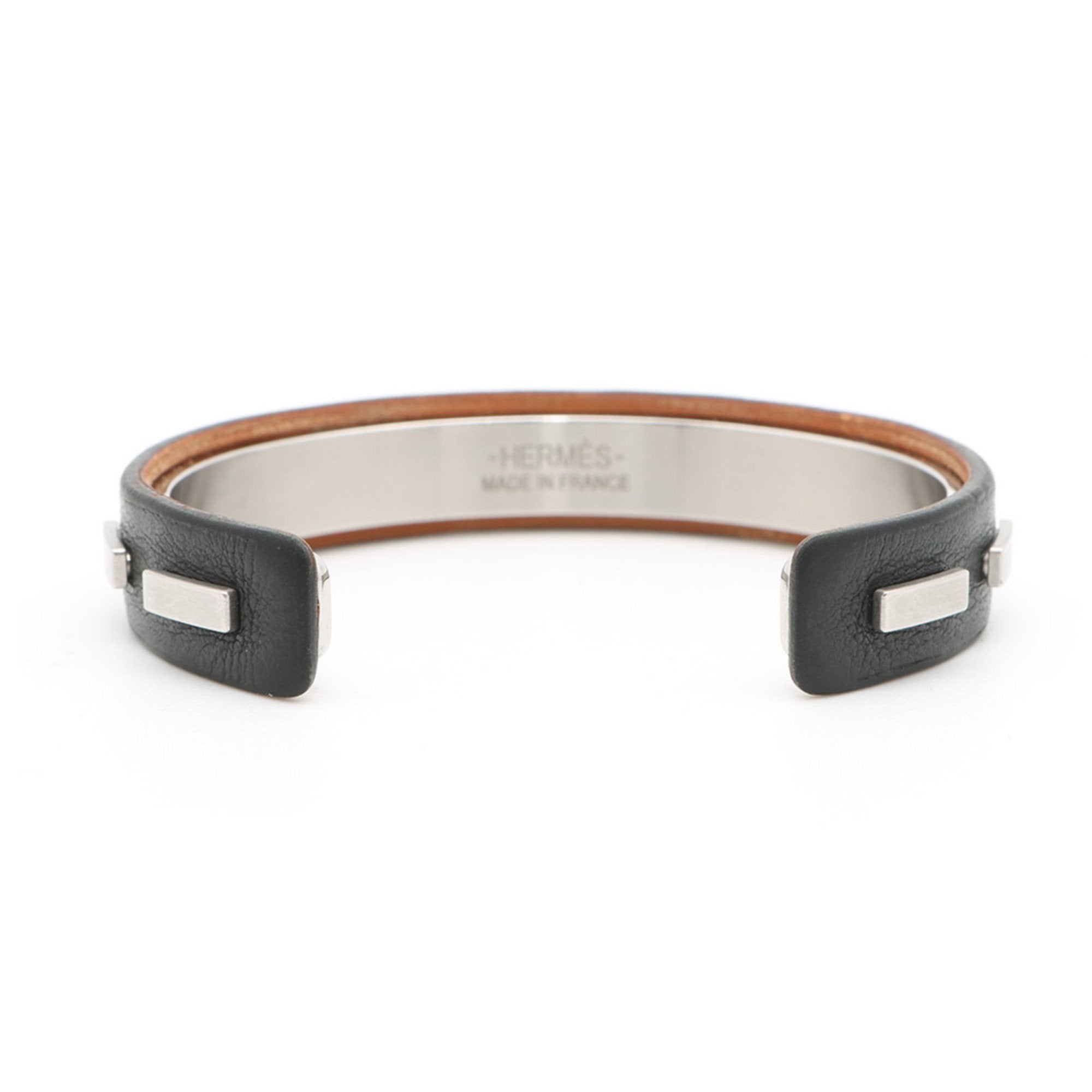 Bangle Bracelet Leather and Metal Small Black