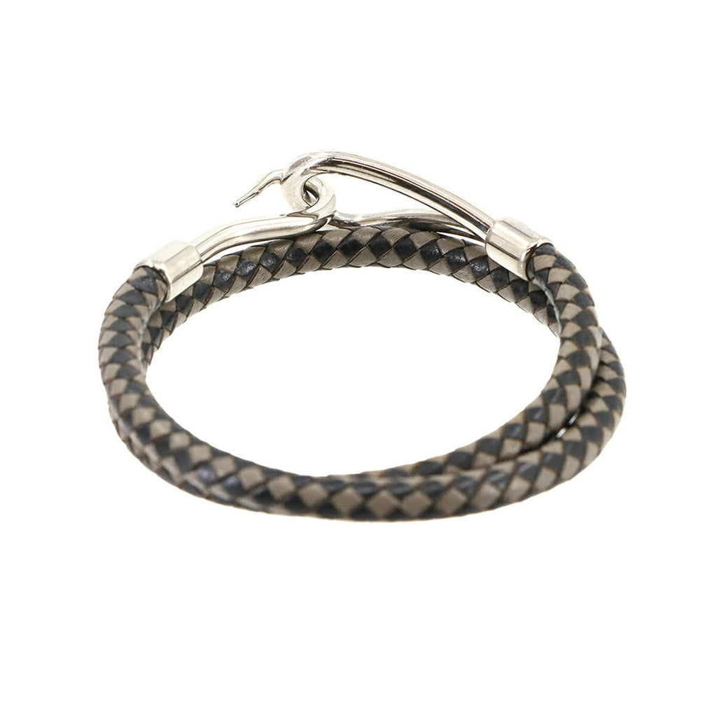 Charm Bracelet Leather Black Gray Silver Hardware