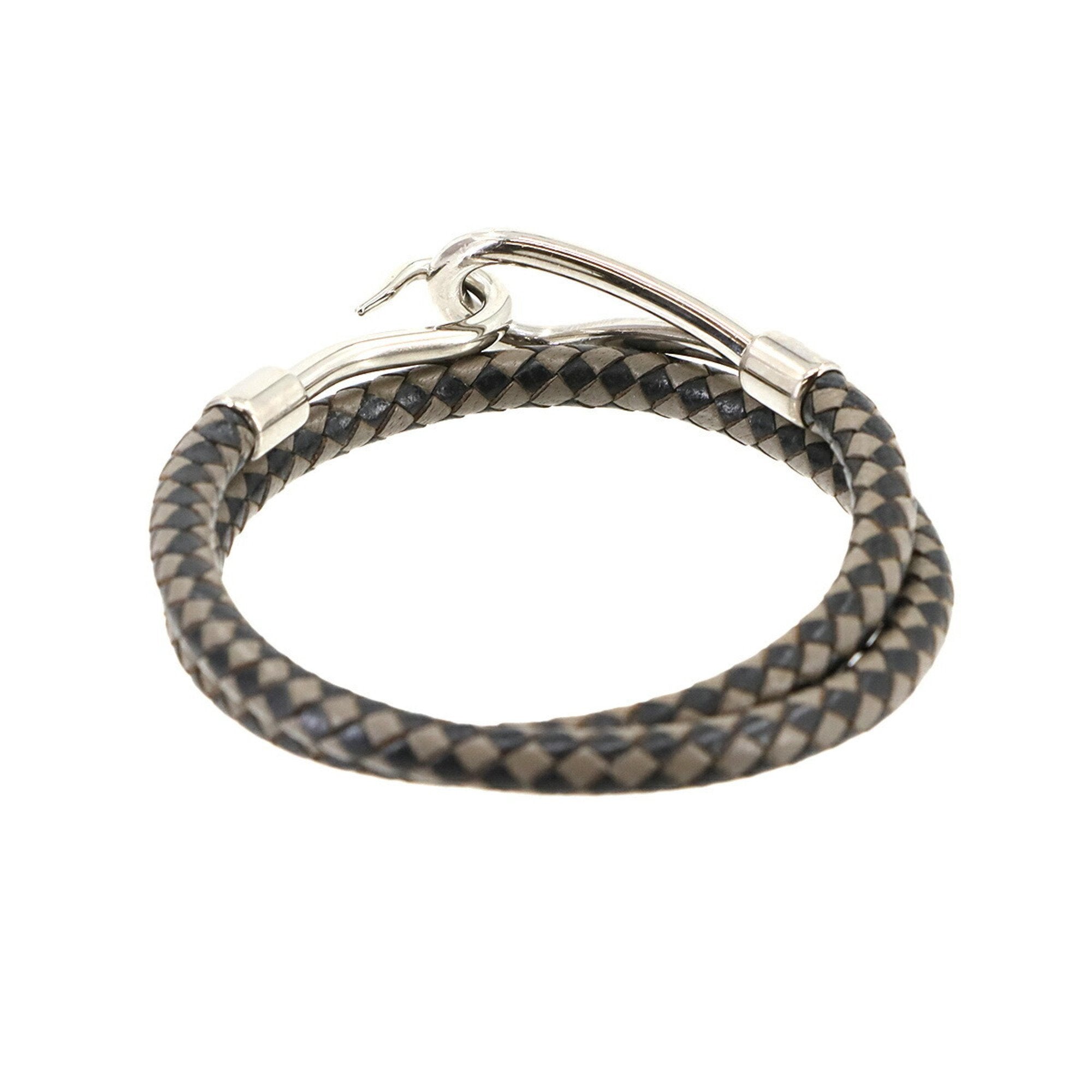 Charm Bracelet Leather Black Gray Silver Hardware