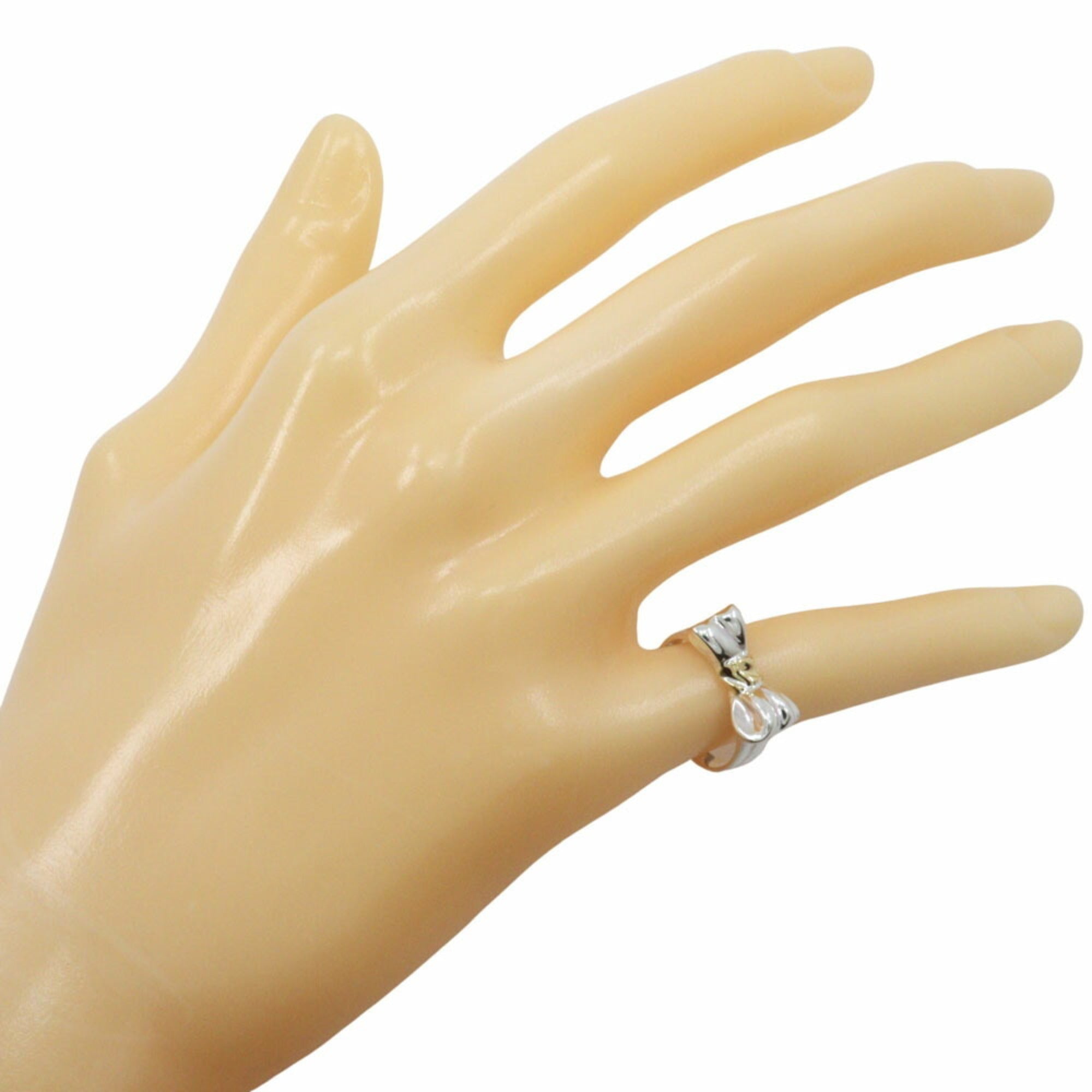 Ribbon Motif Ring 18K Yellow Gold and Sterling Silver