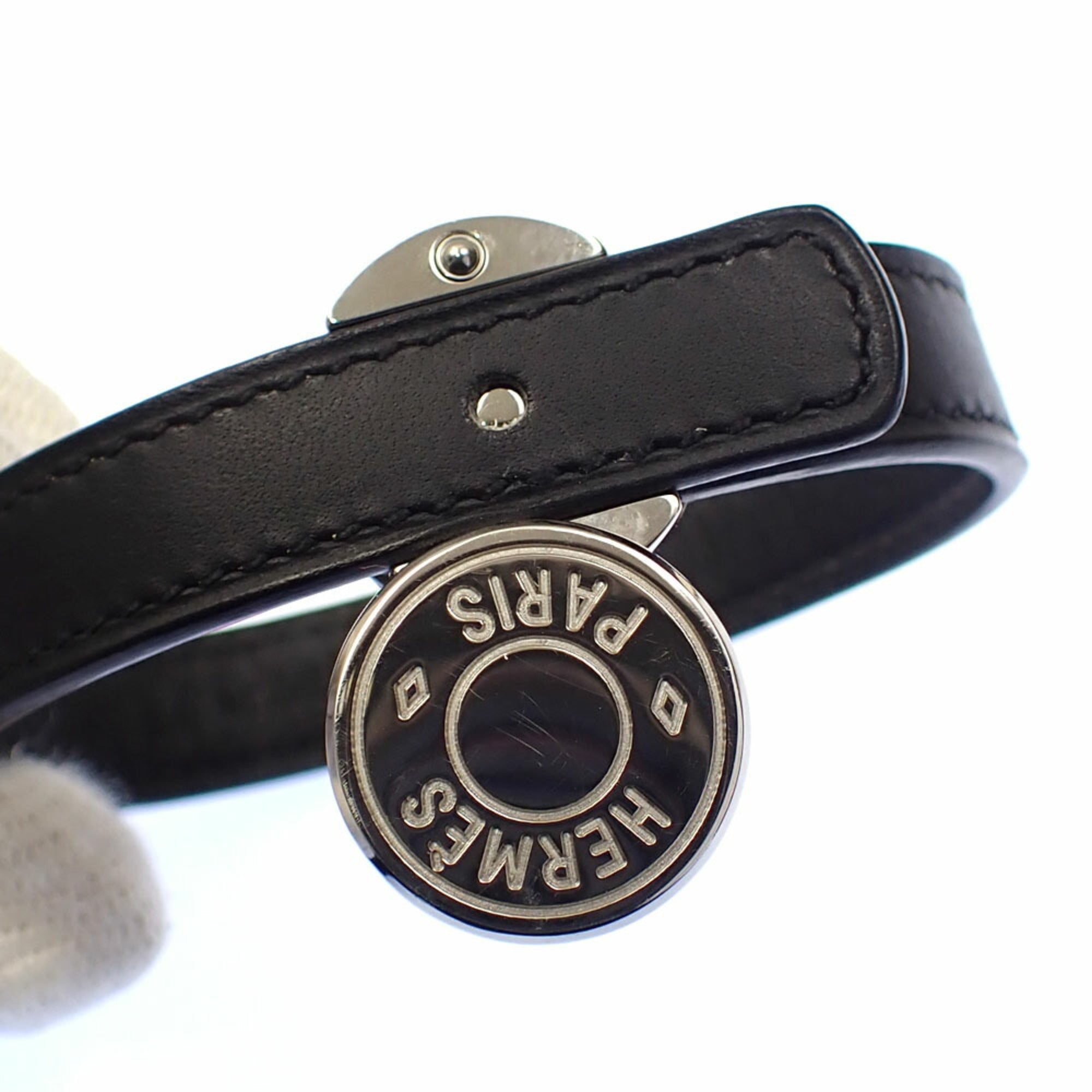 Sellier Bracelet Leather and Metal Black