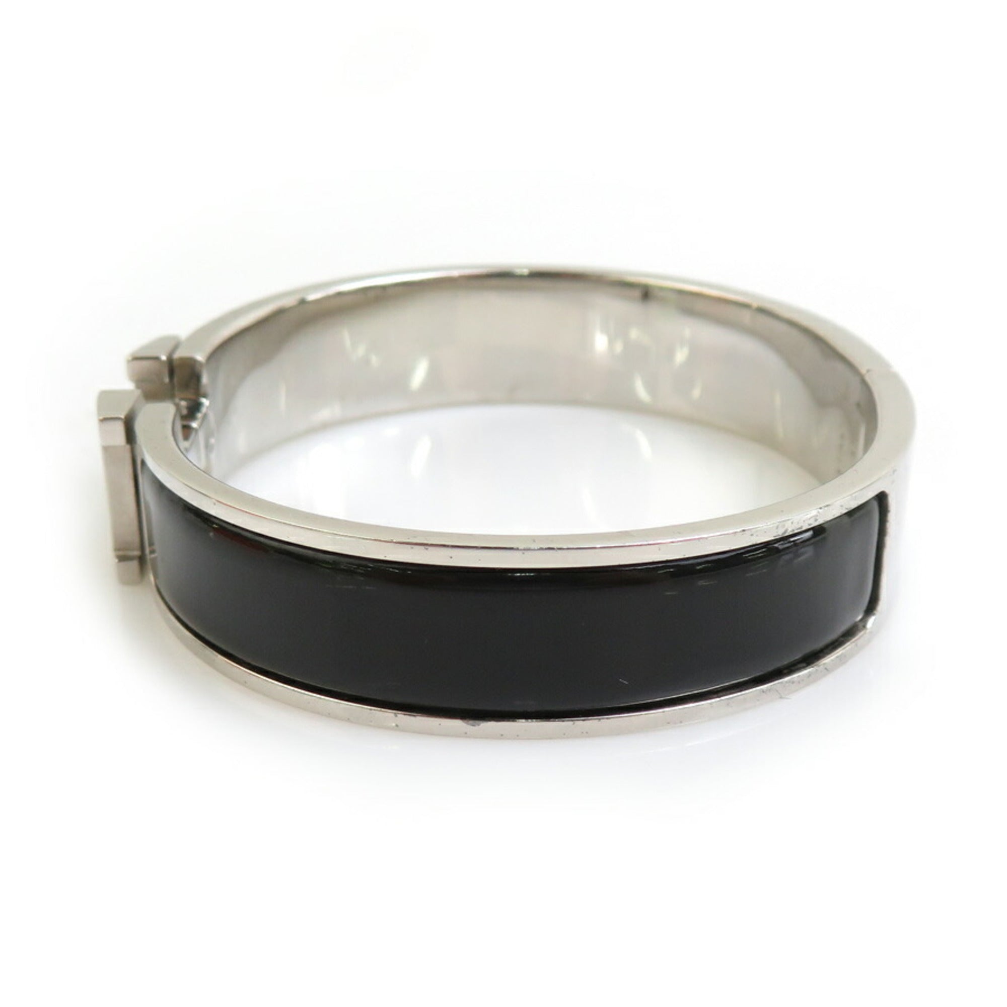 Bangle Bracelet Enamel and Metal Black Silver