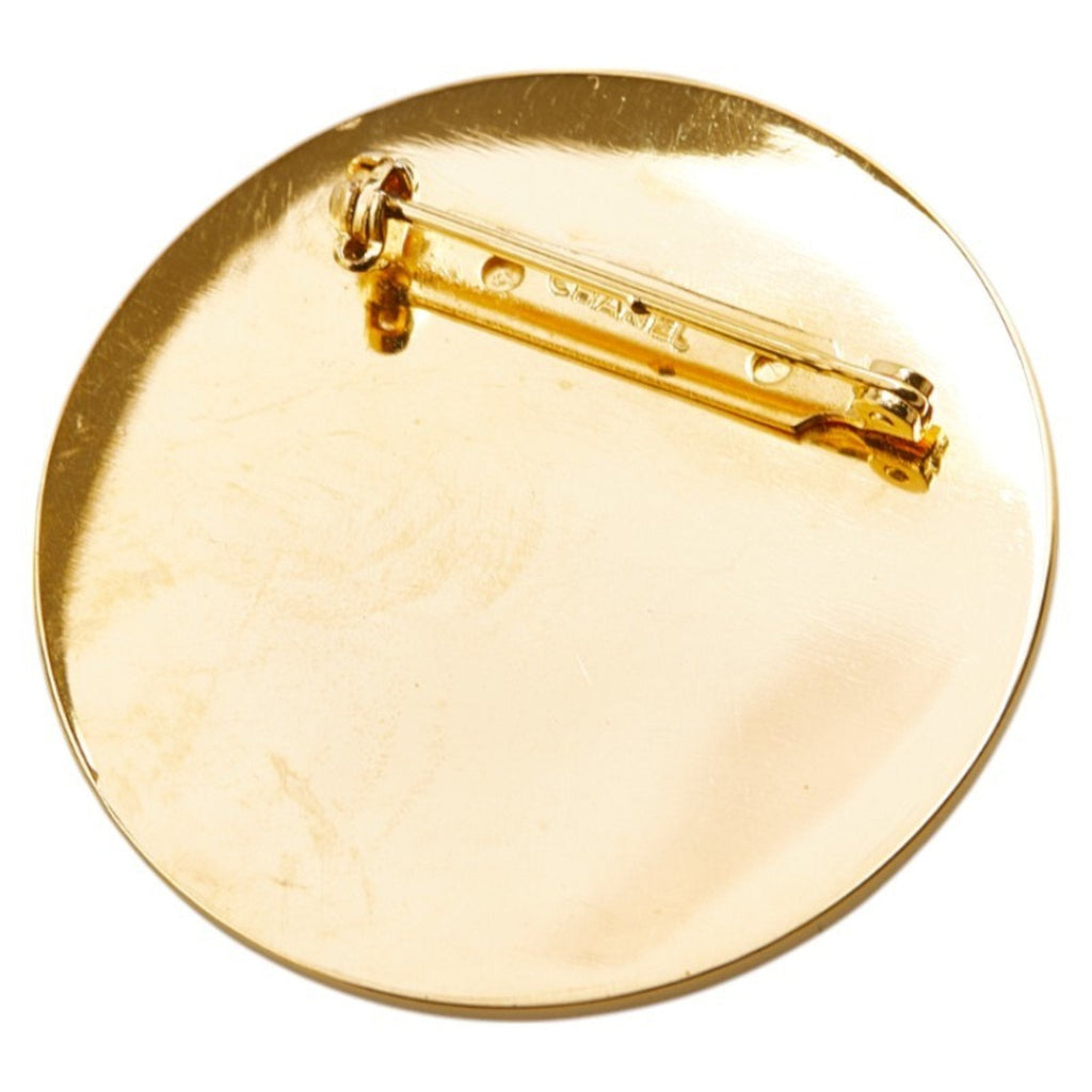 CC Logo Round Brooch Gold-Tone Metal