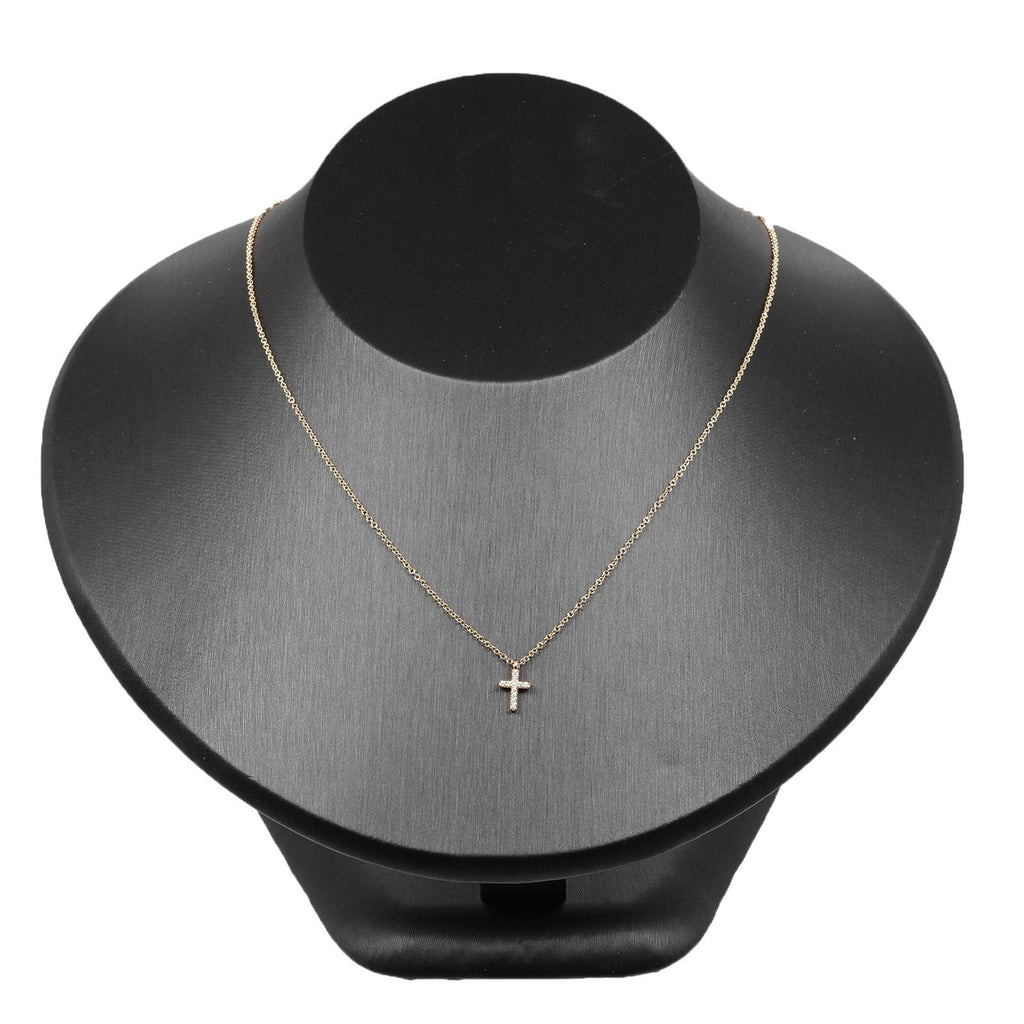 Mini Cross Pendant Necklace 18K Rose Gold with Diamond