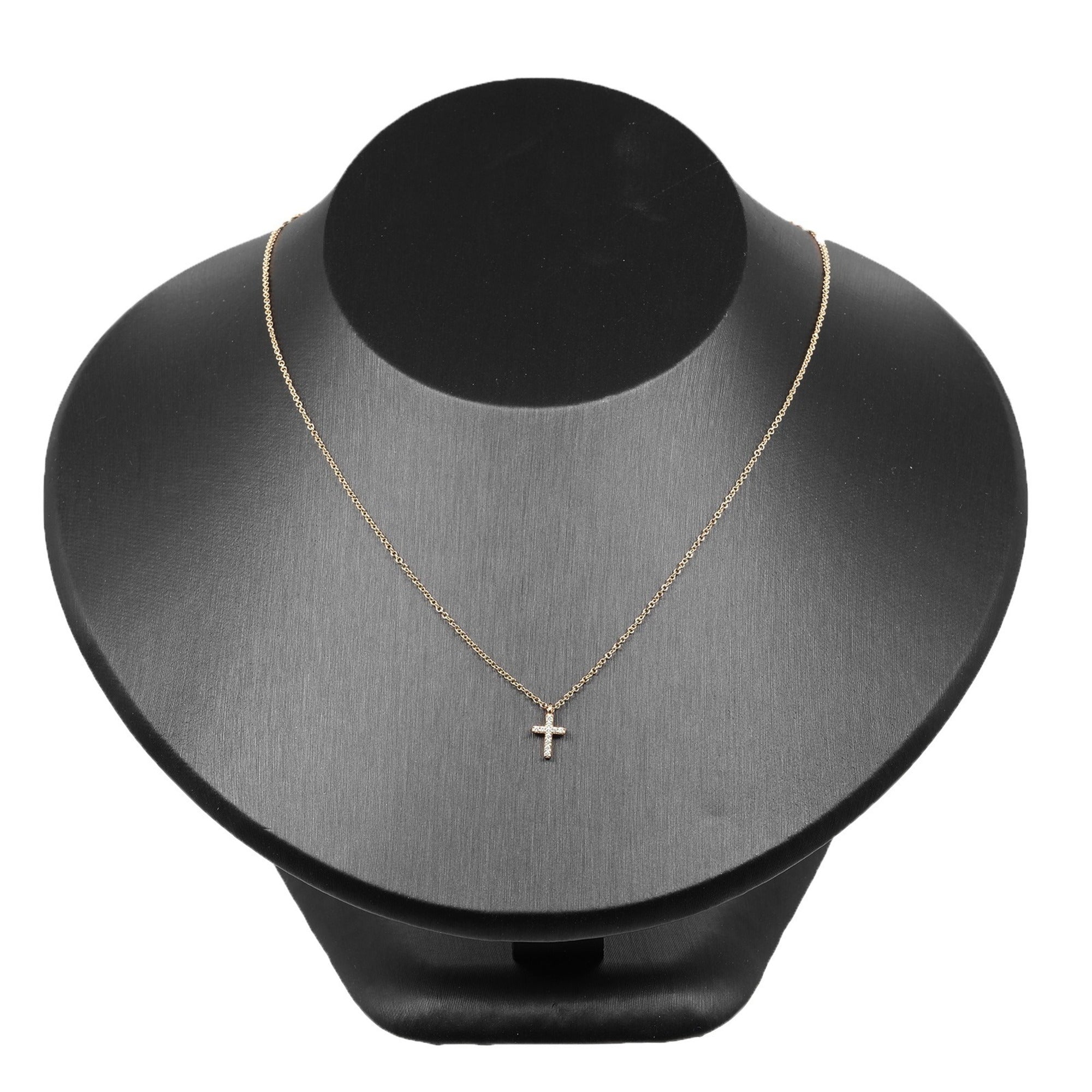 Mini Cross Pendant Necklace 18K Rose Gold with Diamond