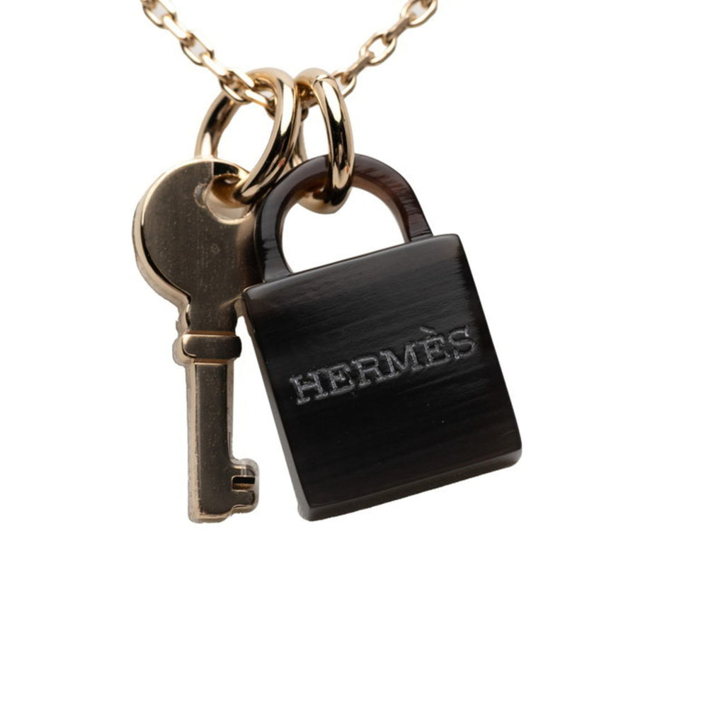 Amulet Padlock Pendant Necklace Buffalo Horn and Gold Mini