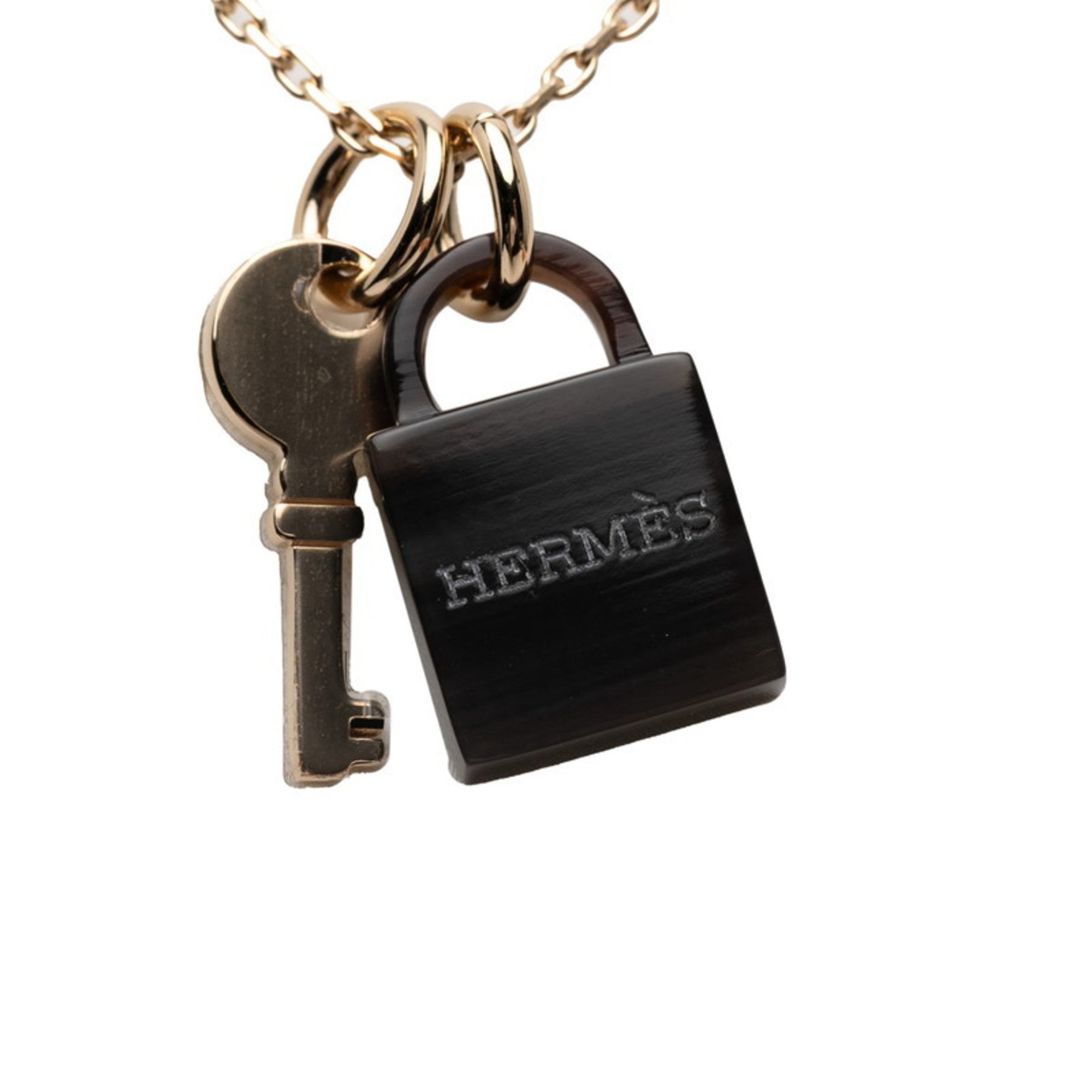 Amulet Padlock Pendant Necklace Buffalo Horn and Gold Mini