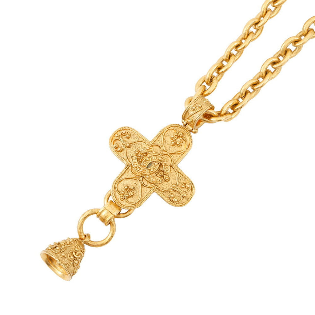 CC Logo Cross Pendant Necklace Gold-Tone Metal