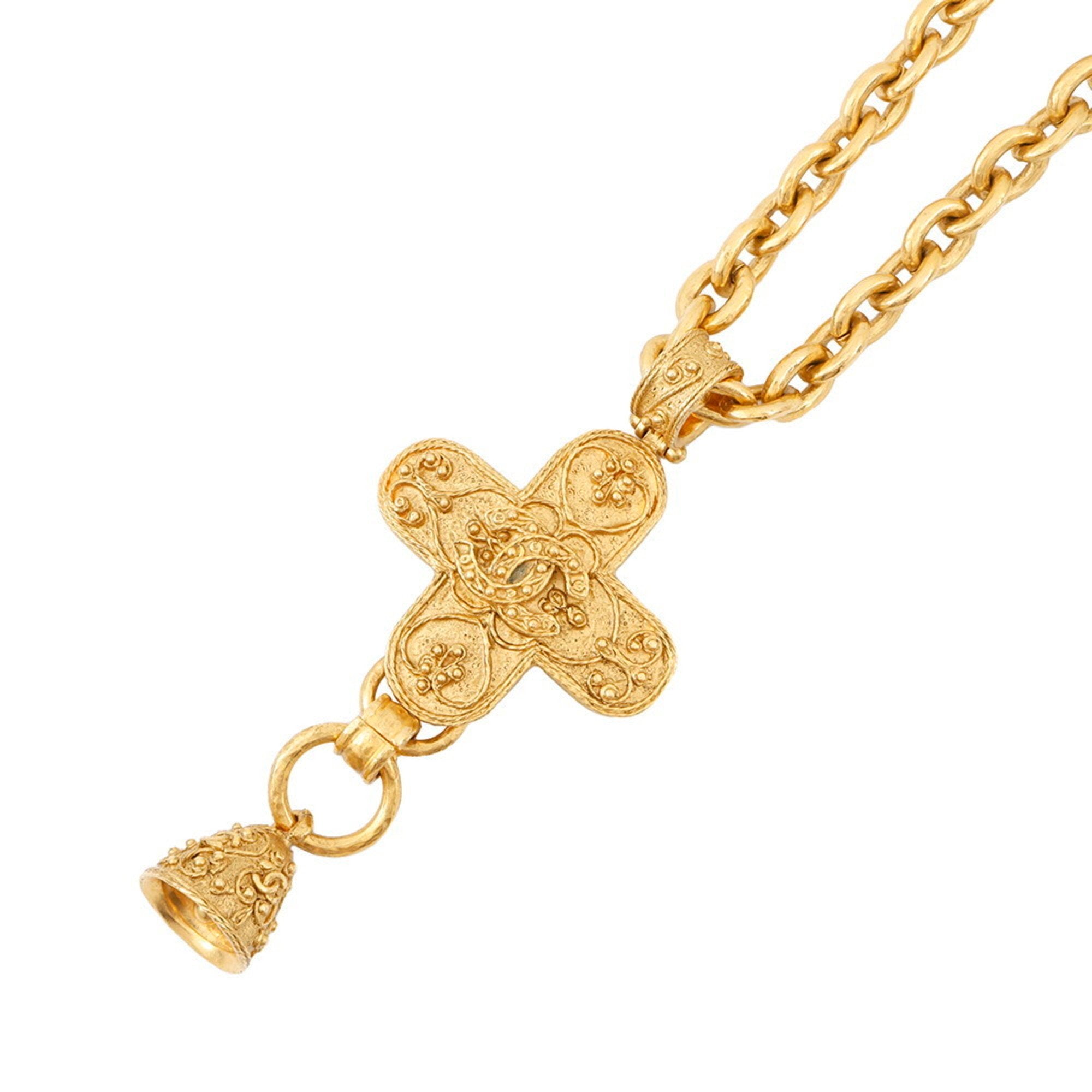 CC Logo Cross Pendant Necklace Gold-Tone Metal