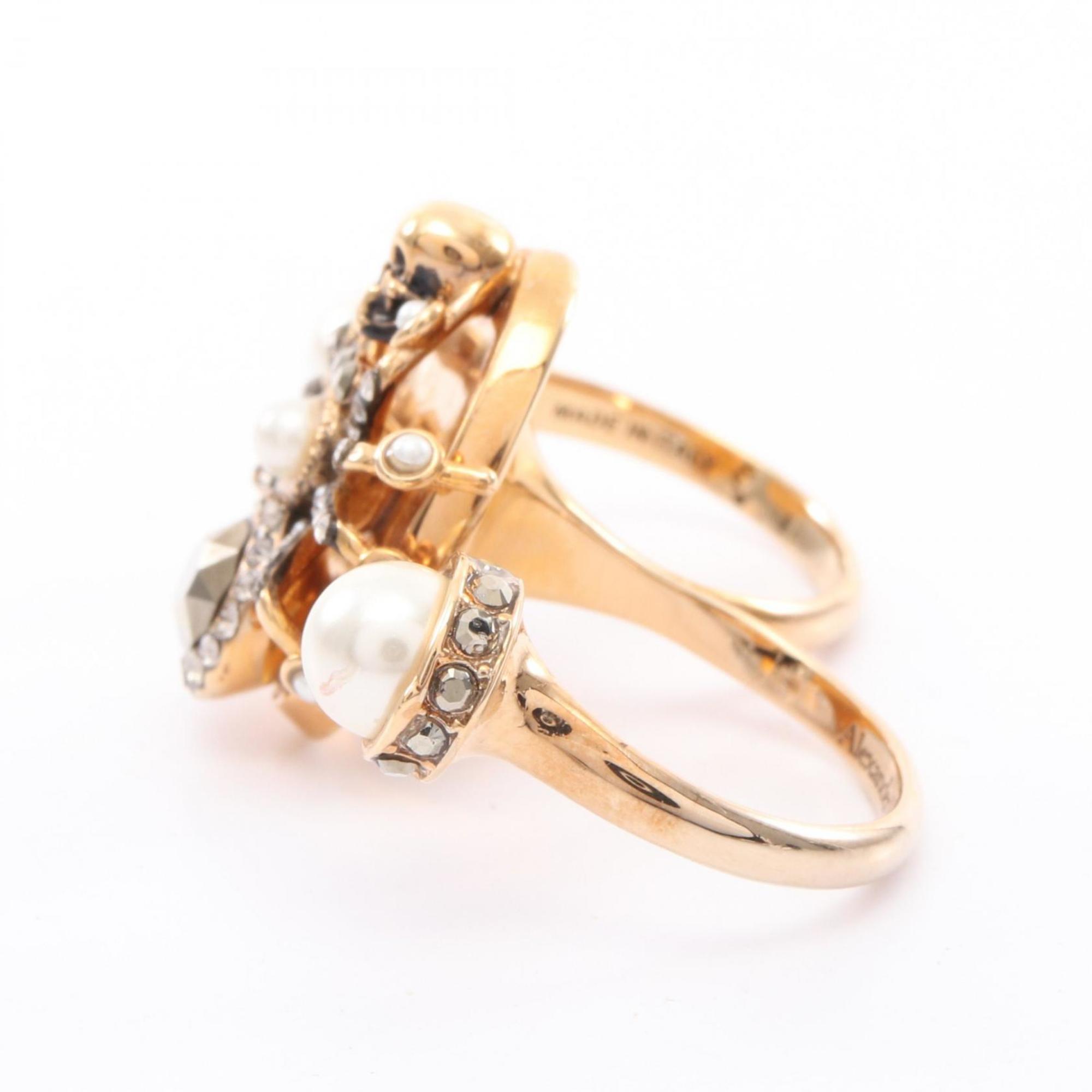 One Band Ring Gold With Faux Pearl and Rhinestone