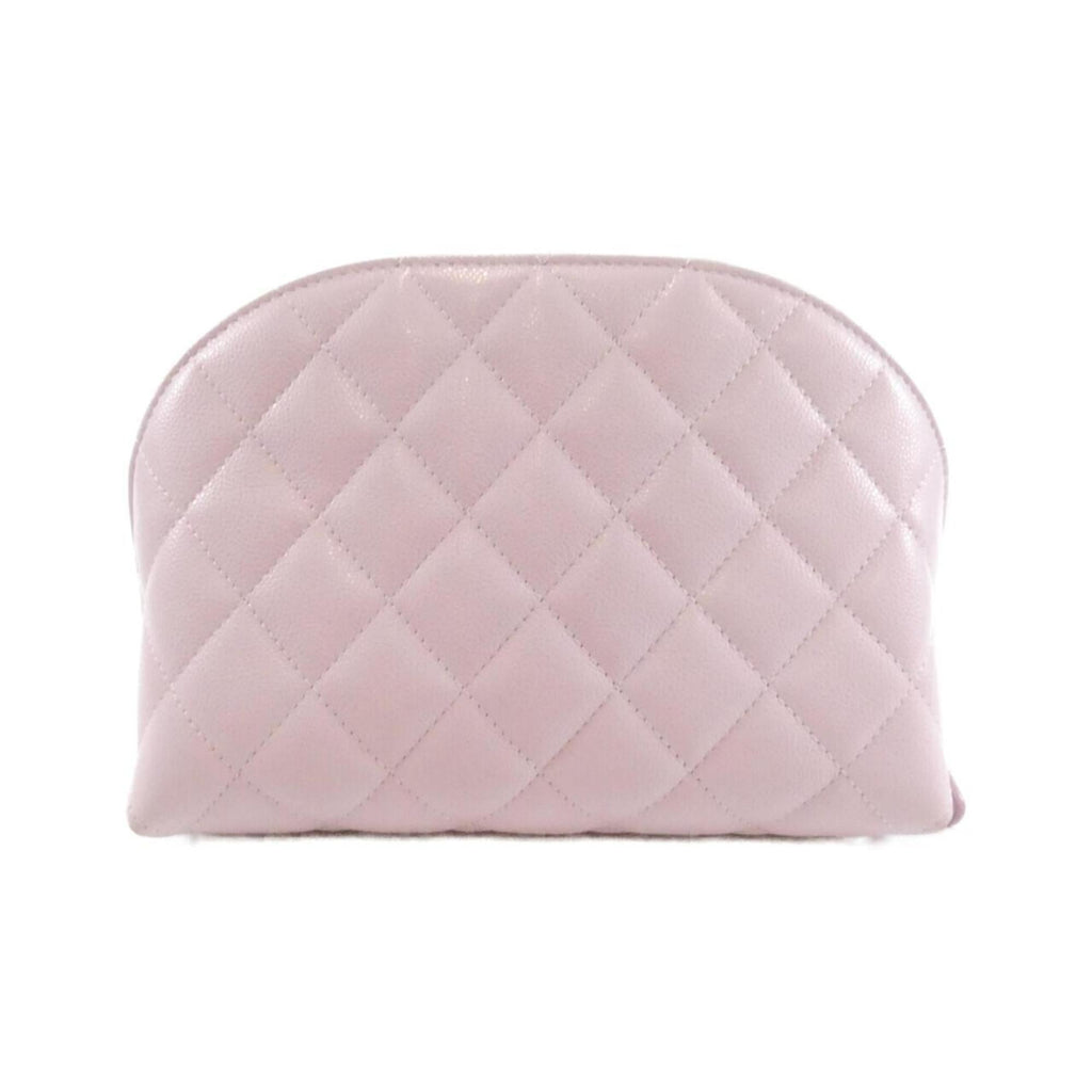 CC Dome Zip Clutch with Chain Quilted Caviar Small