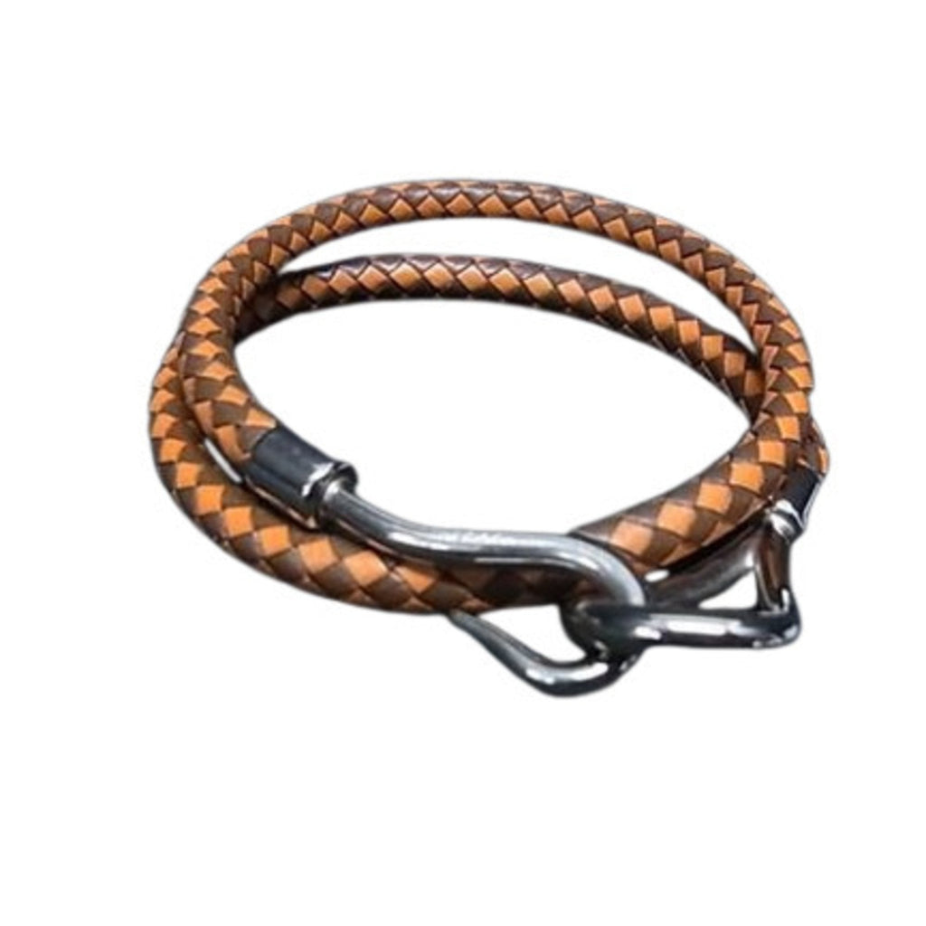 Double Bracelet Brown and Orange Leather Silver