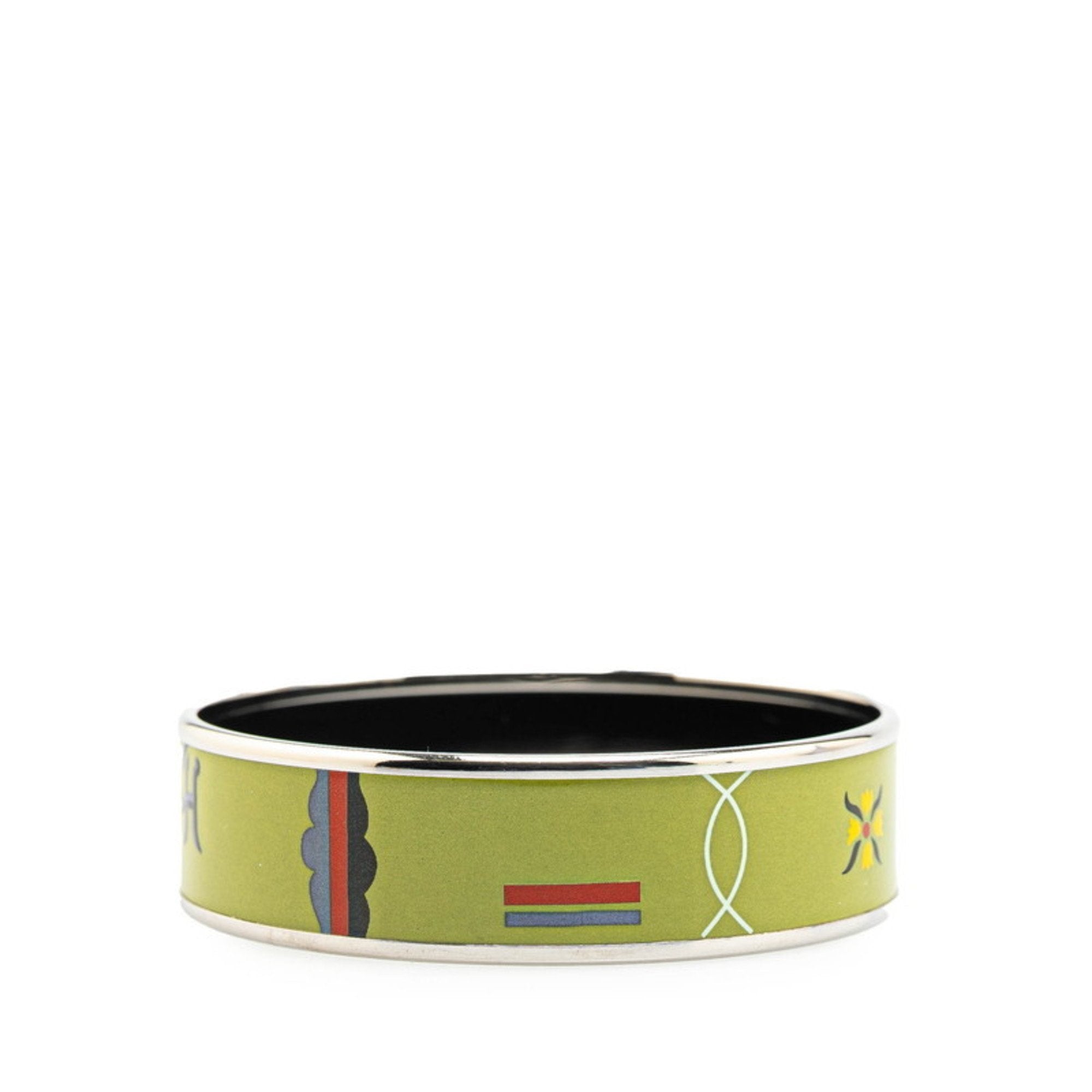 Enamel Bangle Metal Green Multi-Color Silver Bracelet