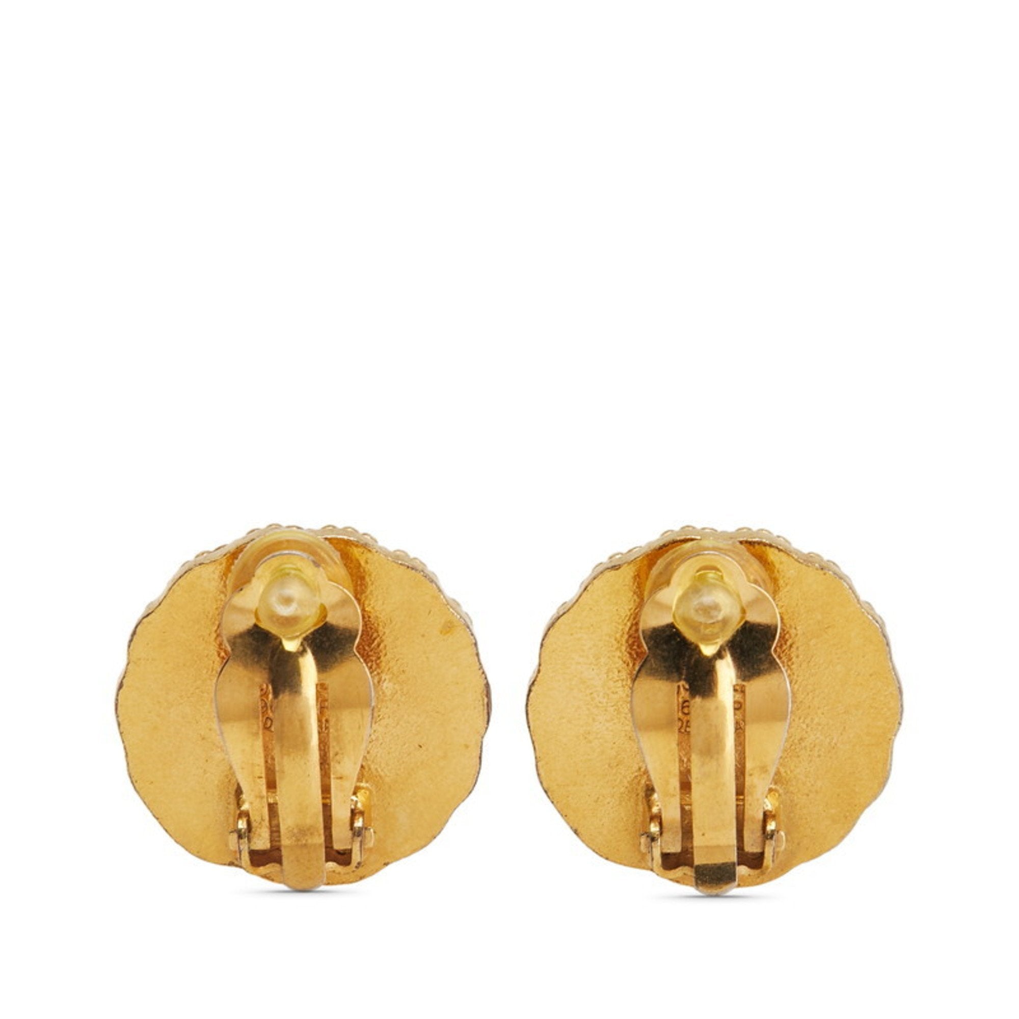 CC Logo Round Clip-On Earrings Gold-Tone Metal Gold-Tone Metal