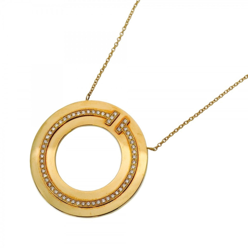 T Circle Pendant Necklace 18K Yellow Gold with Diamond